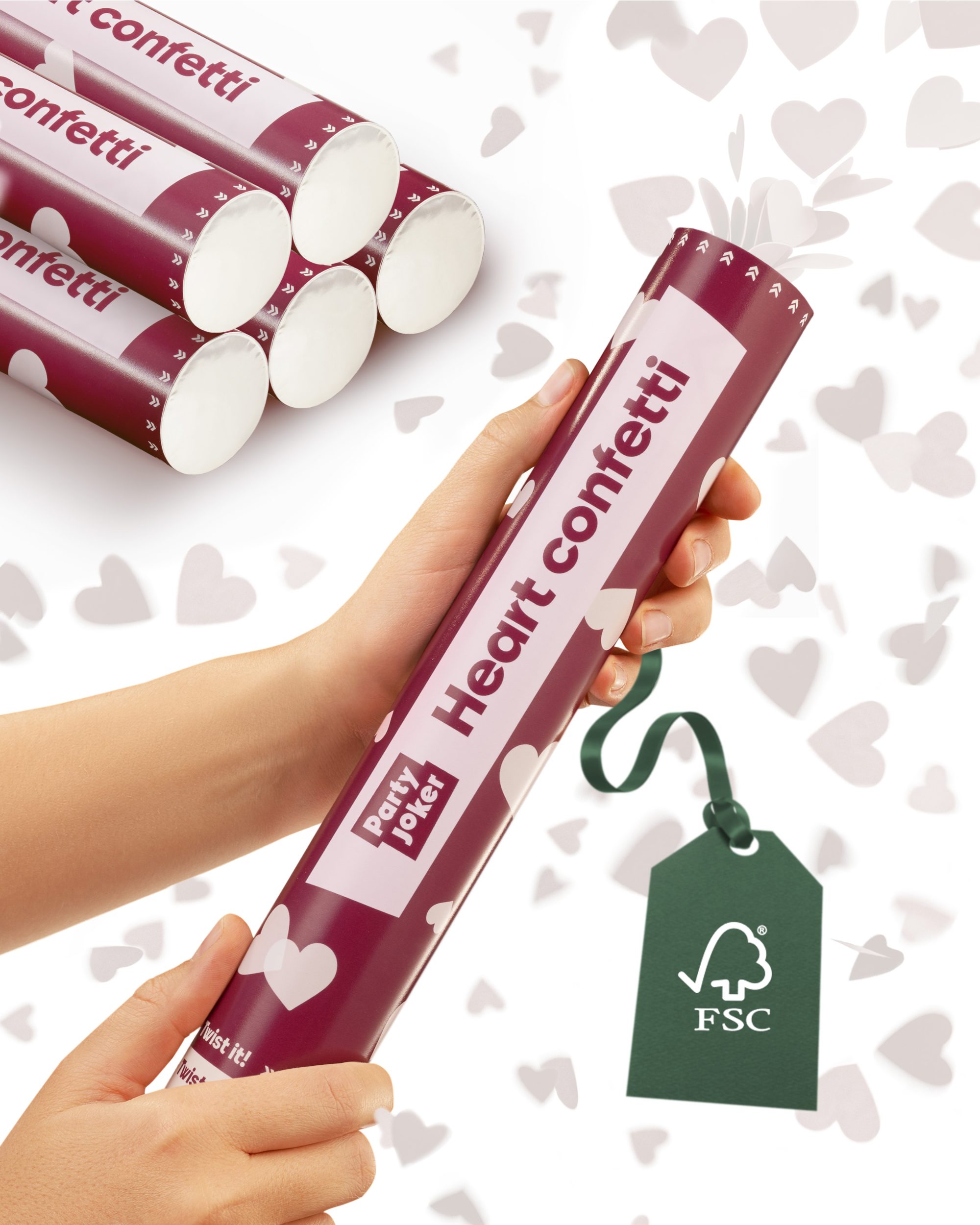 Partyjoker Konfetti Konfettikanone Herzen Weiß - FSC Konfetti - 5-8 m Strahl - Party, FSC Papier Konfetti – Sicherer 8m Strahl Hochzeit