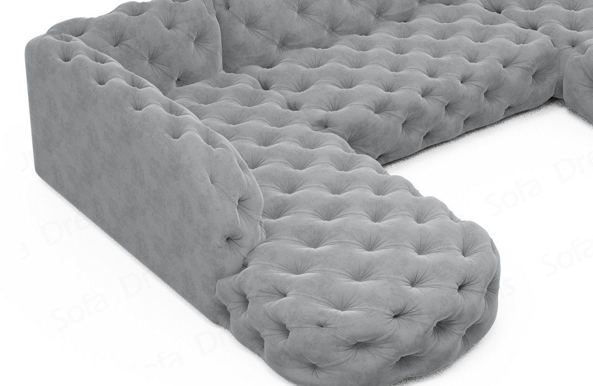 Sofa Dreams Wohnlandschaft Stil Couch hellgrau84 Lanzarote Stoffsofa, Chesterfield U Form Design Sofa Couch Stoff im