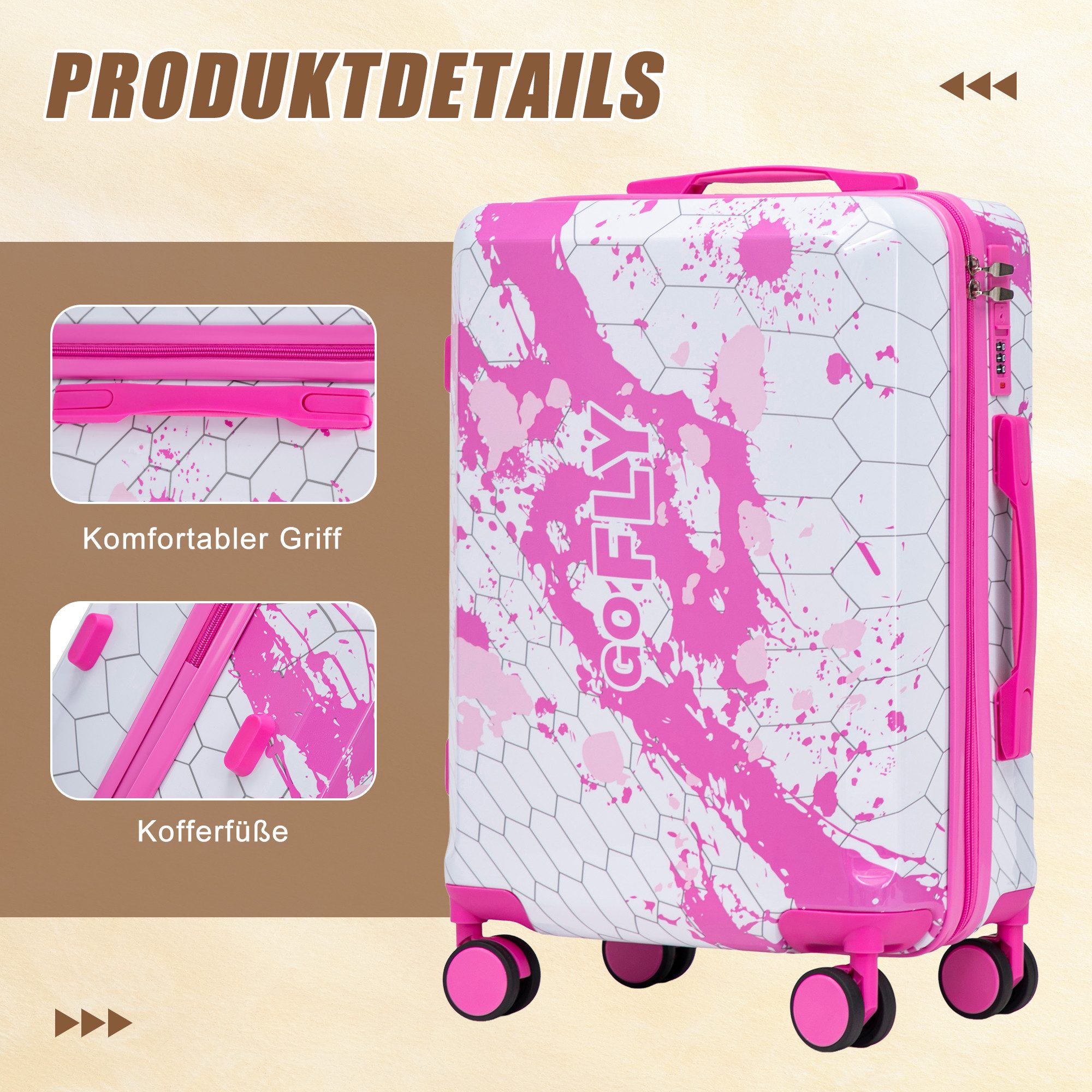 i@home Koffer 20‑Zoll‑PC‑Spinner‑Rad‑Koffer, Handgepäck‑Koffer, mit bedrucktem Muster und Zahlenschloss – Bild 5 von 5