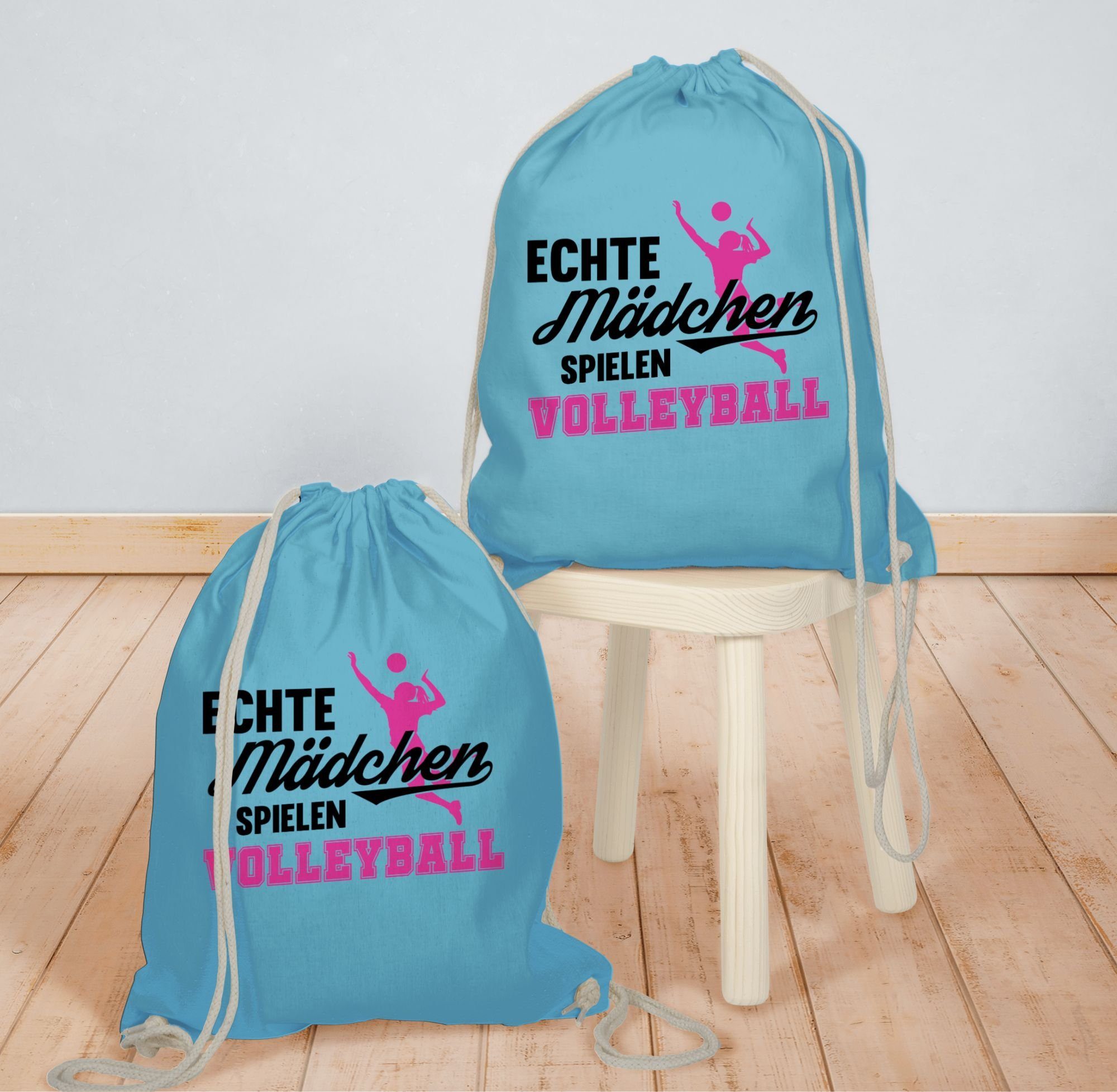 Shirtracer Turnbeutel Echte Mädchen spielen Volleyball schwarz / fuchsia, Volleyball Geschenke