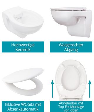 Calmwaters Tiefspül-WC, Wandhängend, Abgang Waagerecht, Wand WC, spülrandlos, Weiß, Set WC Sitz und Vorwandelement, 99000261