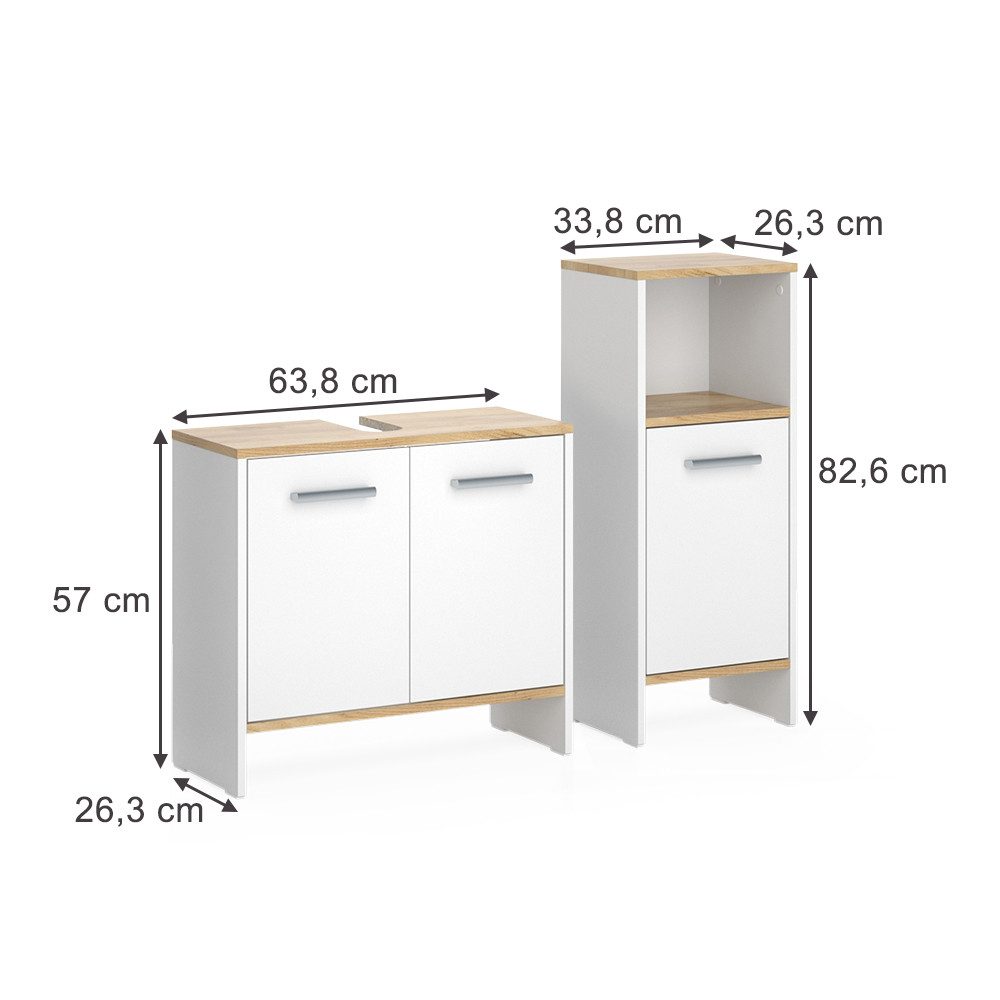 Vicco Badmöbel-Set Karli, Weiß/Goldkraft Eiche, 2 günstig online kaufen