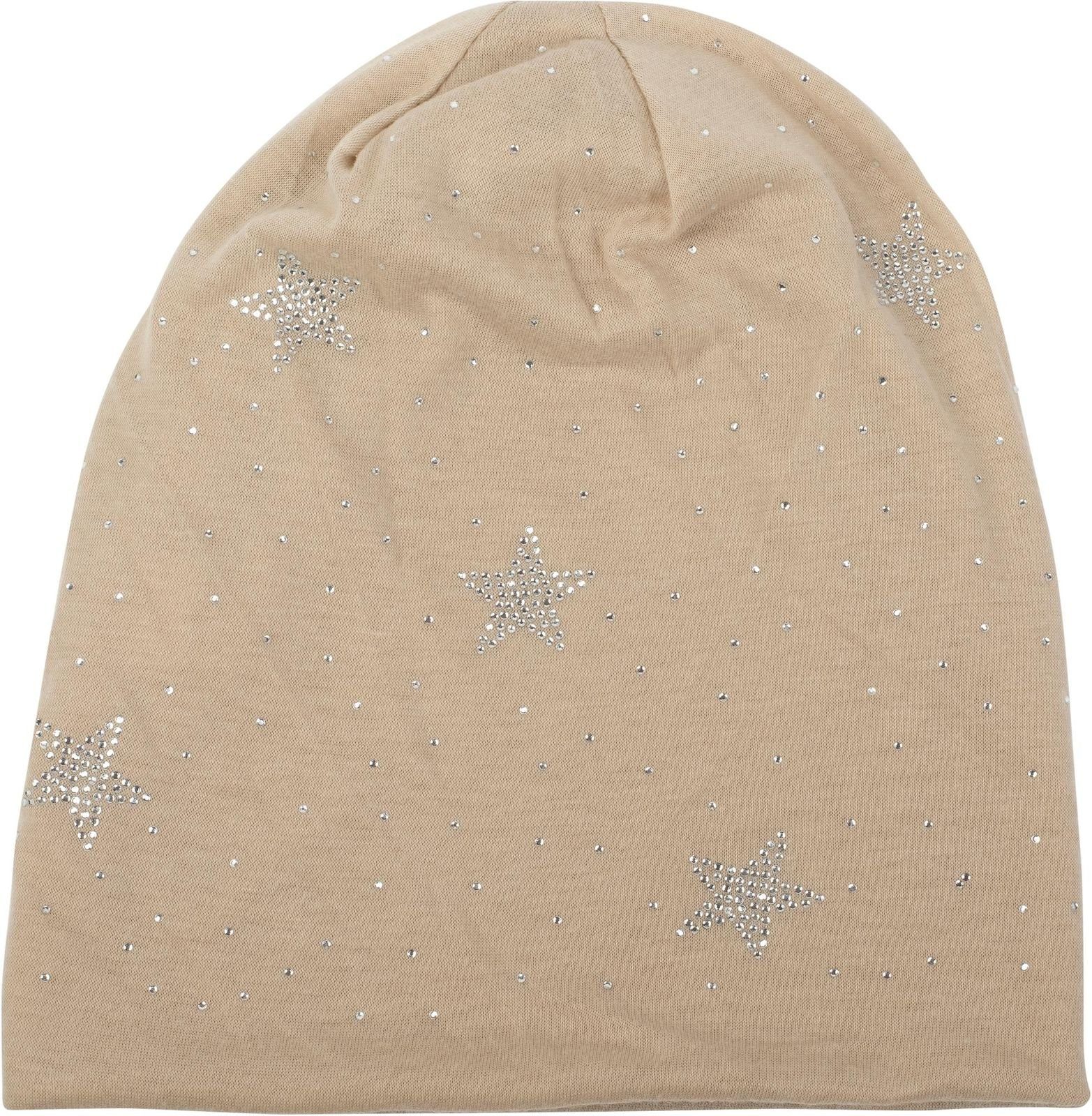 styleBREAKER Beanie (1-St) Beanie Strass mit Beige Sterne