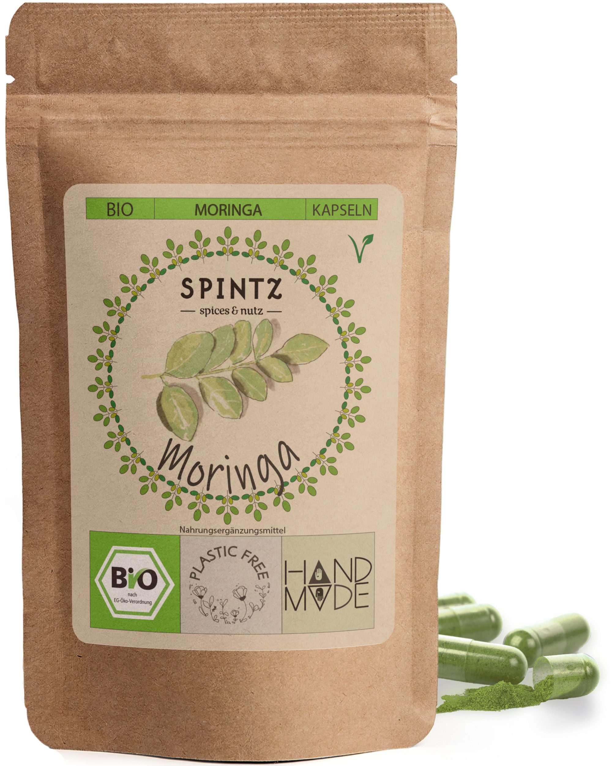 SPINTZ Bio Moringa Kapseln 130 Stk 2 x 4 Kapseln (3,2 g Moringa Pulver) täglich mit ausreichend Flüssigkeit einnehmen., 1 er 130 St., 66.5 g