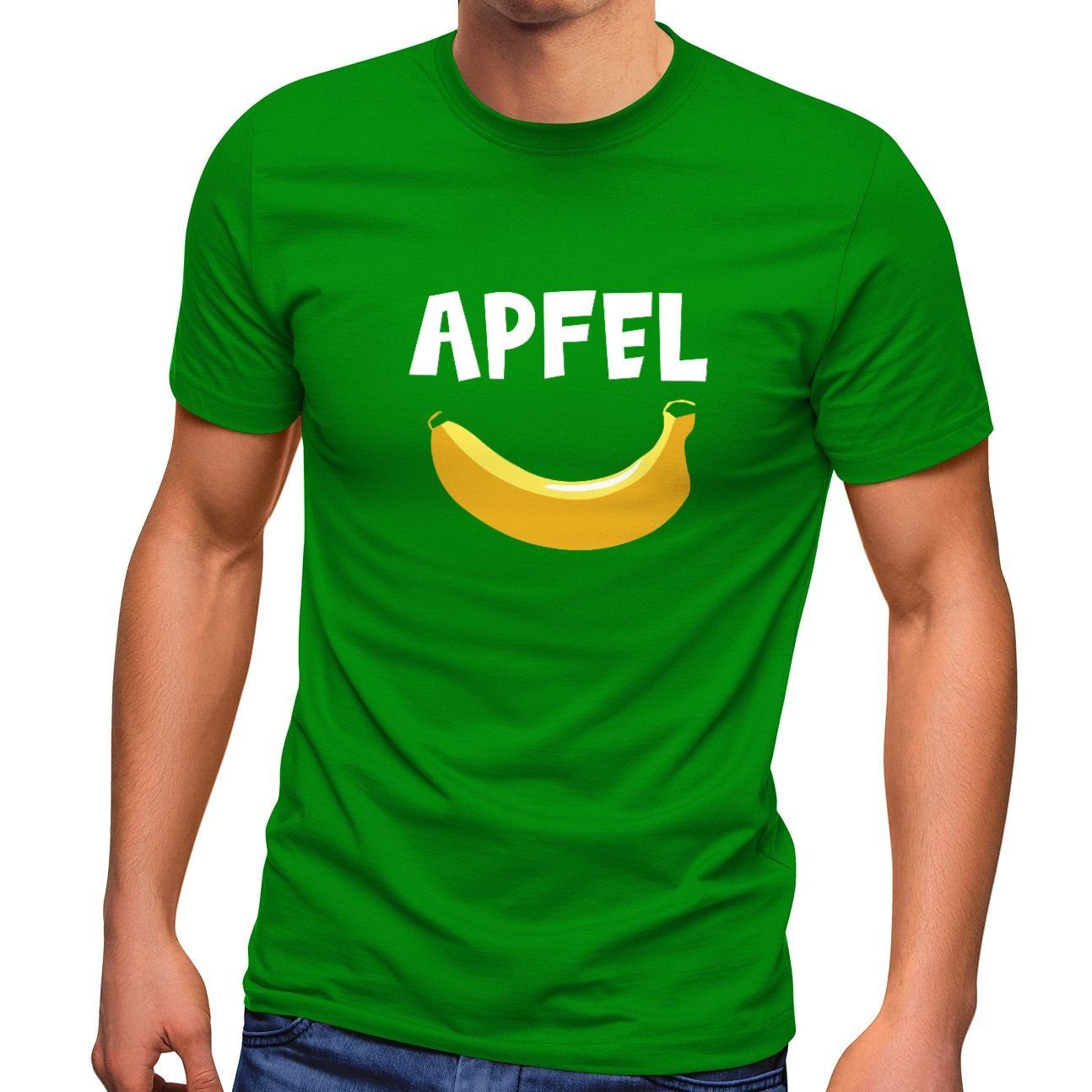 MoonWorks Print-Shirt Herren T-Shirt lustiger Aufdruck Apfel Banane Witz Scherz Fun-Shirt Spruch lustig Moonworks® mit Print grün