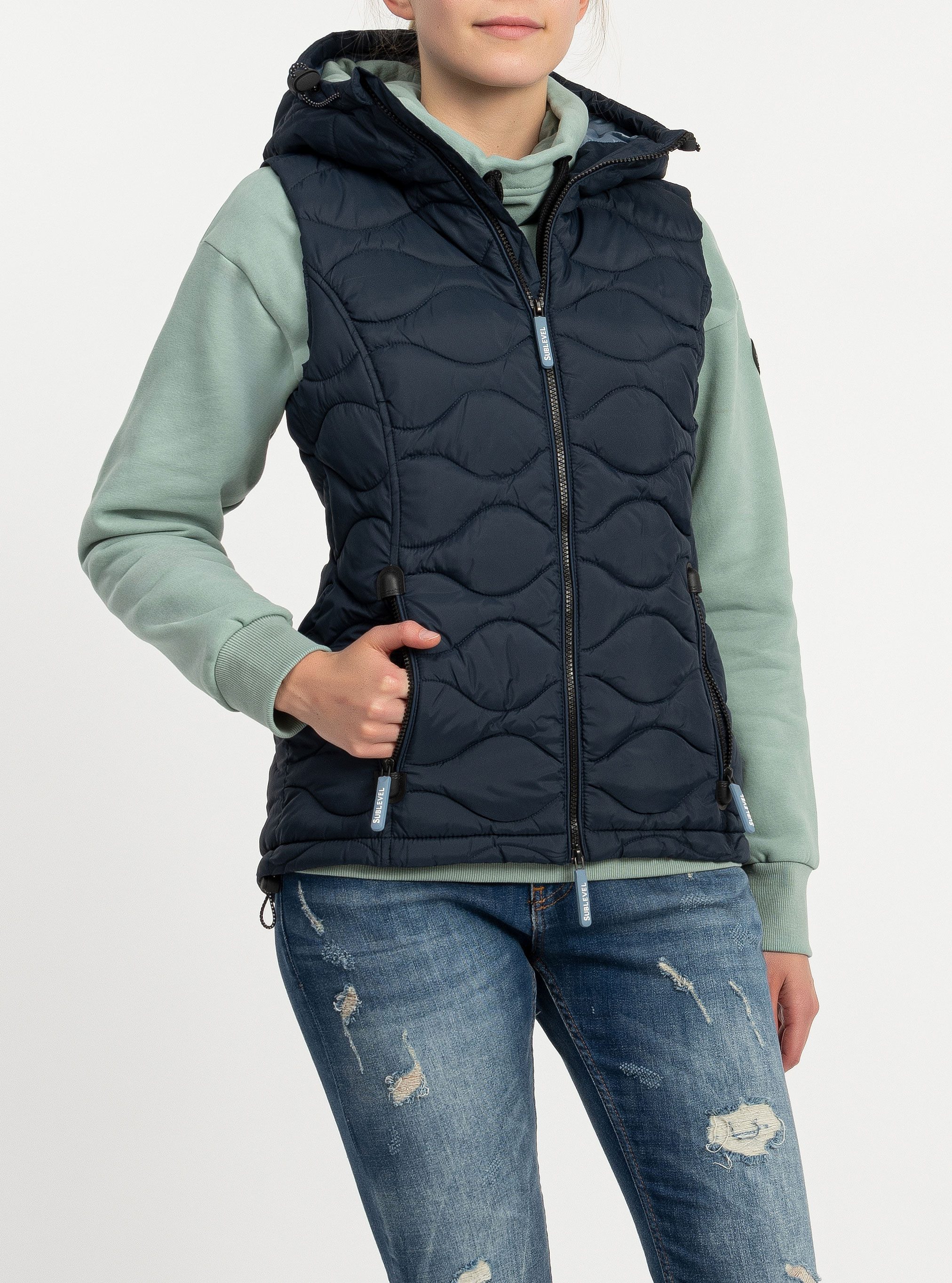 SUBLEVEL Steppweste Damen mit Kapuze Waistcoat Bodywarmer Waistcoat kurze W günstig online kaufen