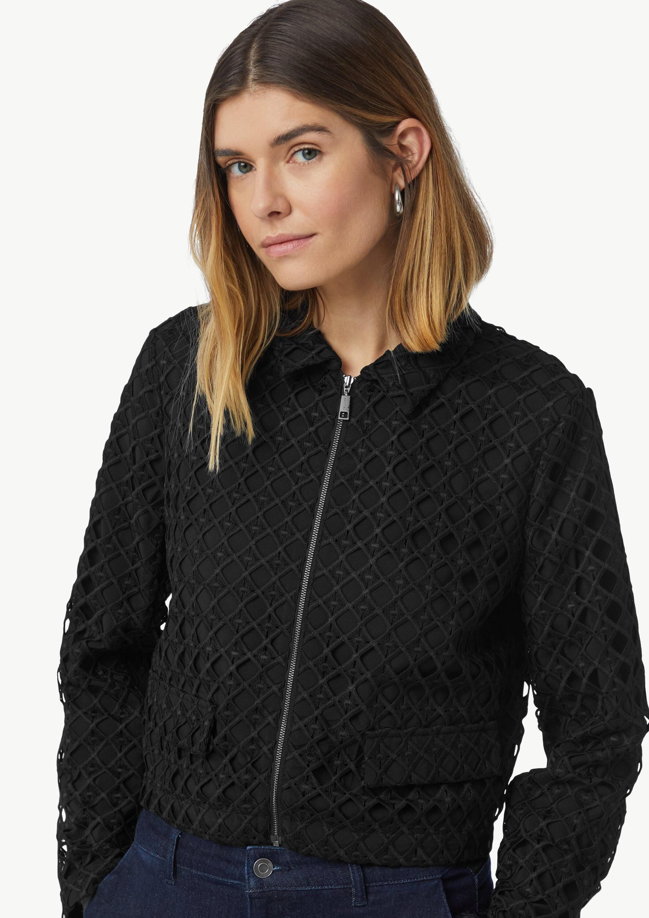 comma Jackenblazer Indoor-Jacke Verkürzte Jacke mit hochwertiger Spitze
