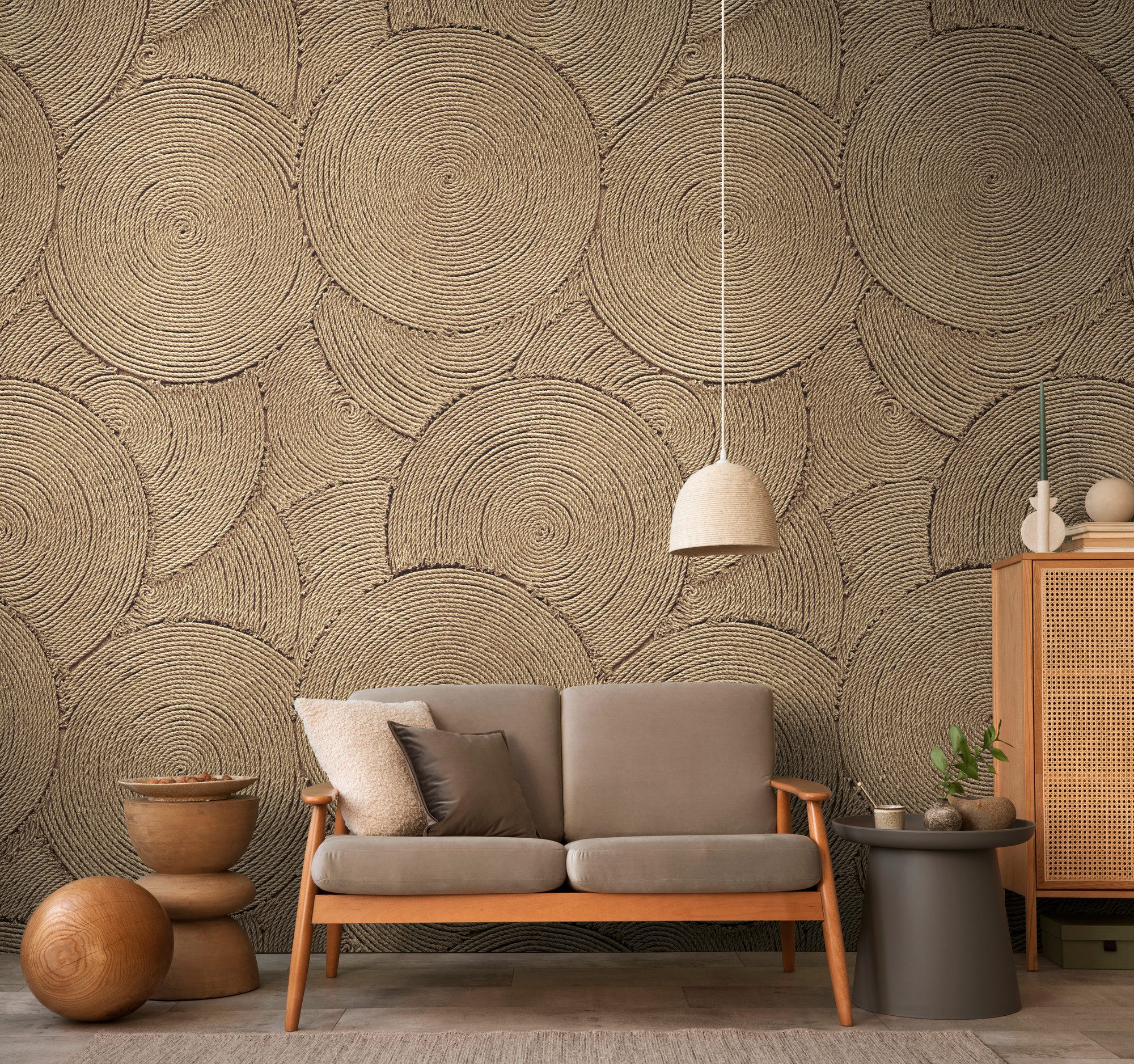 living walls Vliestapete Vibes & Styles Ropana – Woven Circles Fototapete, leicht strukturiert, Kunst, (1 St), Kreisstruktur in 3D-Optik mit natürlicher, moderner Ausstrahlung