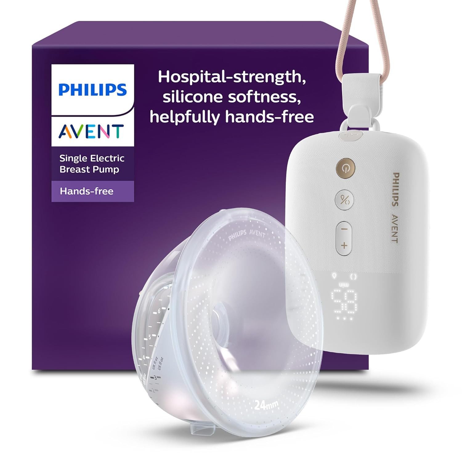 Philips AVENT Elektrische Doppelmilchpumpe Hands-free Motor in Krankenhausqualität, 1-tlg., bis zu 85 Pumpbewegungen pro Minute, 2 Auffangschalen, SCF547/11, spiegelt den Trinkrhythmus des Babys wider