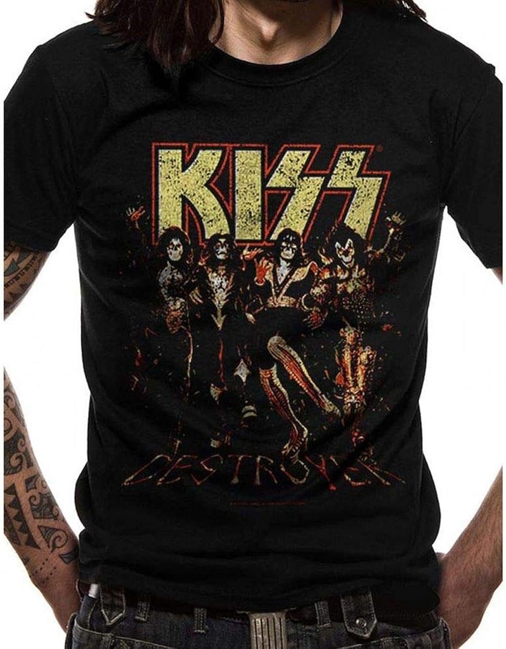 coole-fun-t-shirts KISS L XL M S Skull-Line T-Shirt T-Shirt Print-Shirt Herren Bandshirt Schwarz KISS Tournee XXL