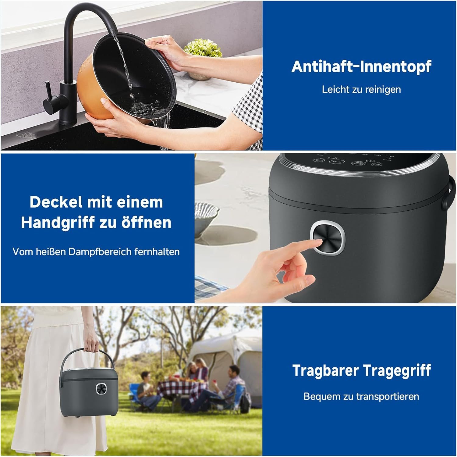 AMZCHEF Reiskocher ‎CE-DFB-P40OTU2-BK, 860 W, 4L,12-in-1 Reiskocher mit digitalem Display,860W