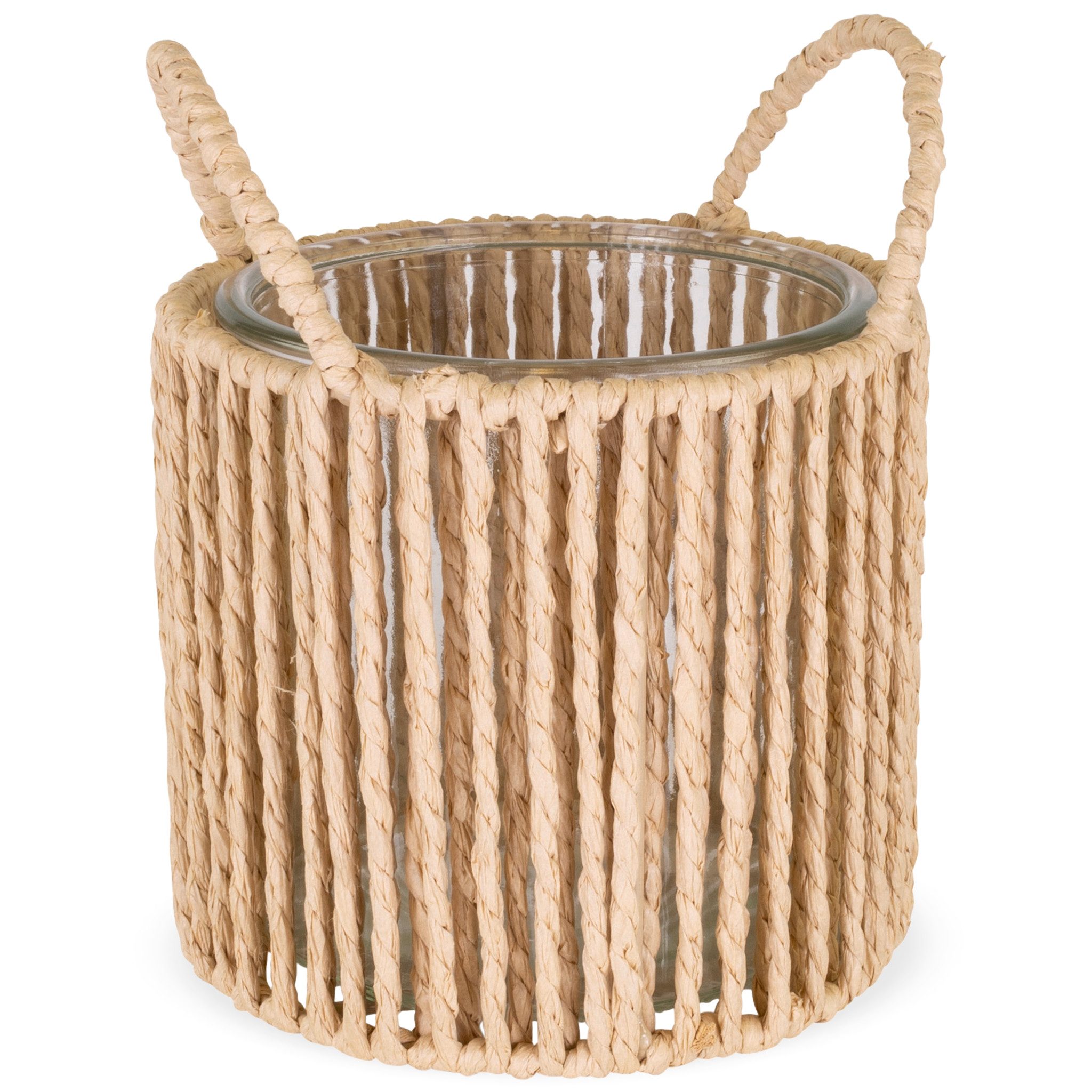 matches21 HOME & HOBBY Blumentopf Pflanztopf Rund Beige Ø 14 x 17 cm mit Henkel & Glaseinsatz (1 St), Glas Blumentopf für Deko & Pflanzen