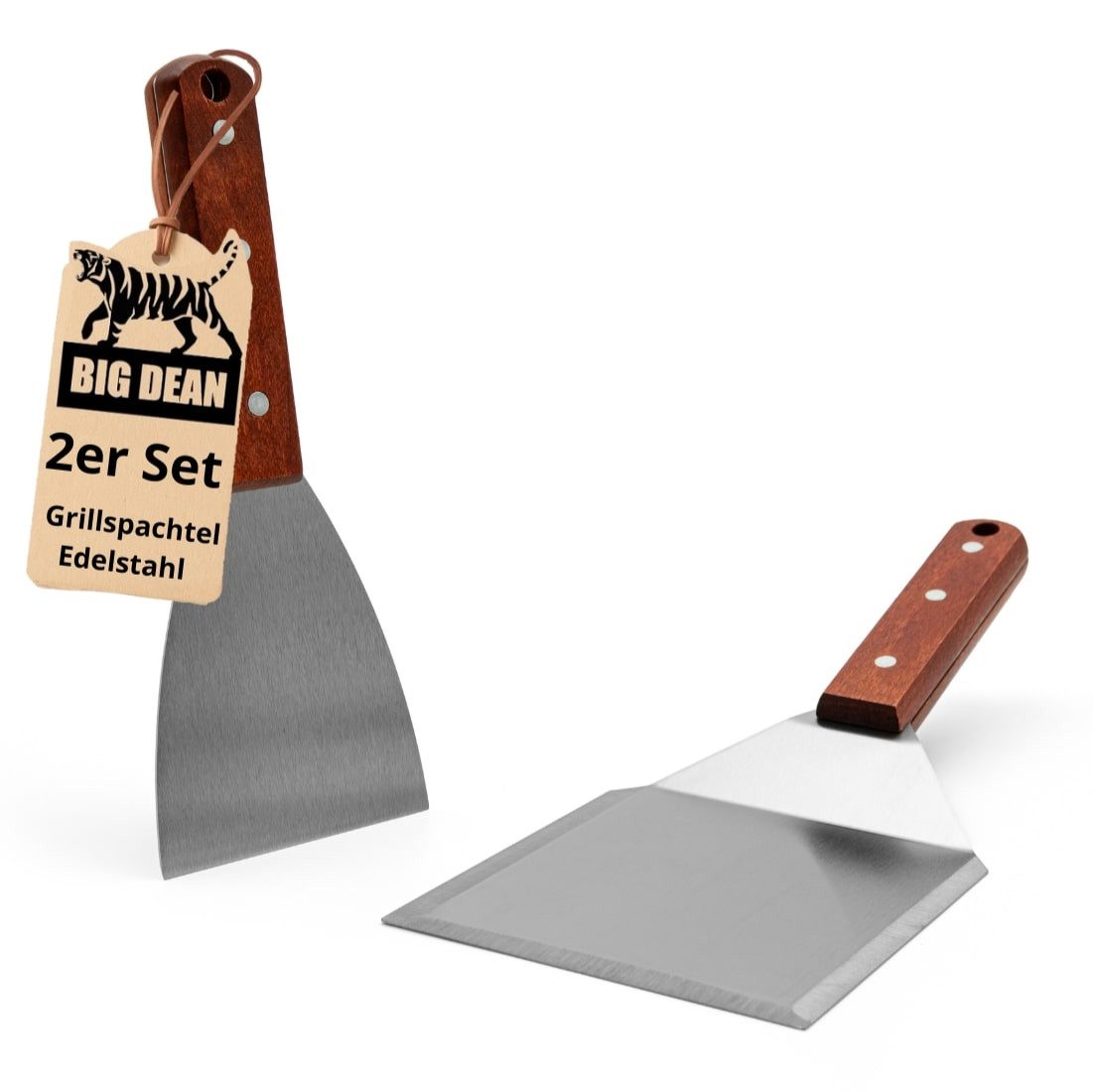 BigDean Grillspachtel 2er Set Grillspachtel Edelstahl + Holfgriffe, Spachtelset Für Grillspaß aus Edelstahl