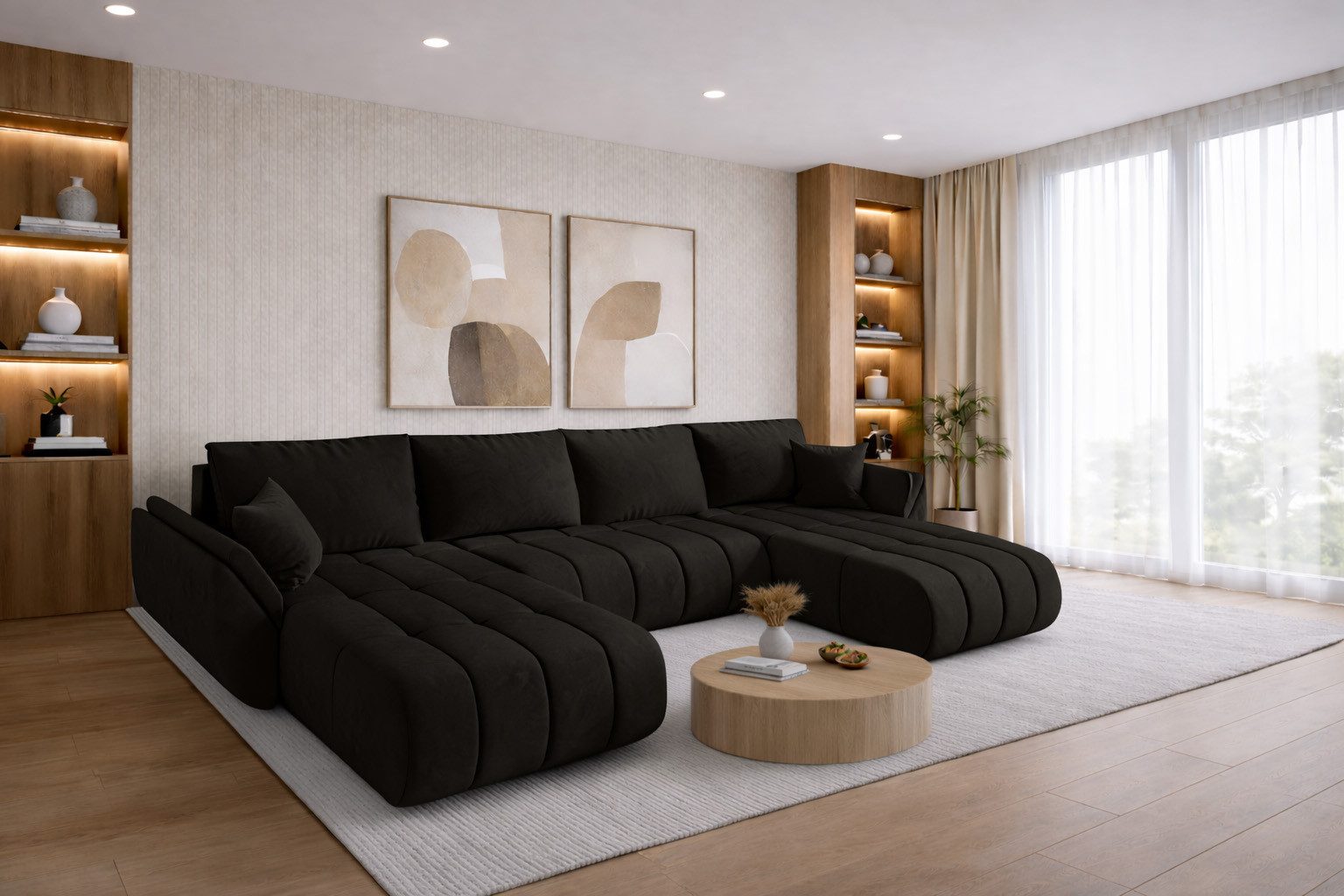 Kaiser Möbel Ecksofa TOKYO U PREMIUM im Veloursstoff Monolith,Schlaffunktion und Bettkasten, Ecksofa U-Form, U-Form,Wasserabweisender Veloursstoff Monolith