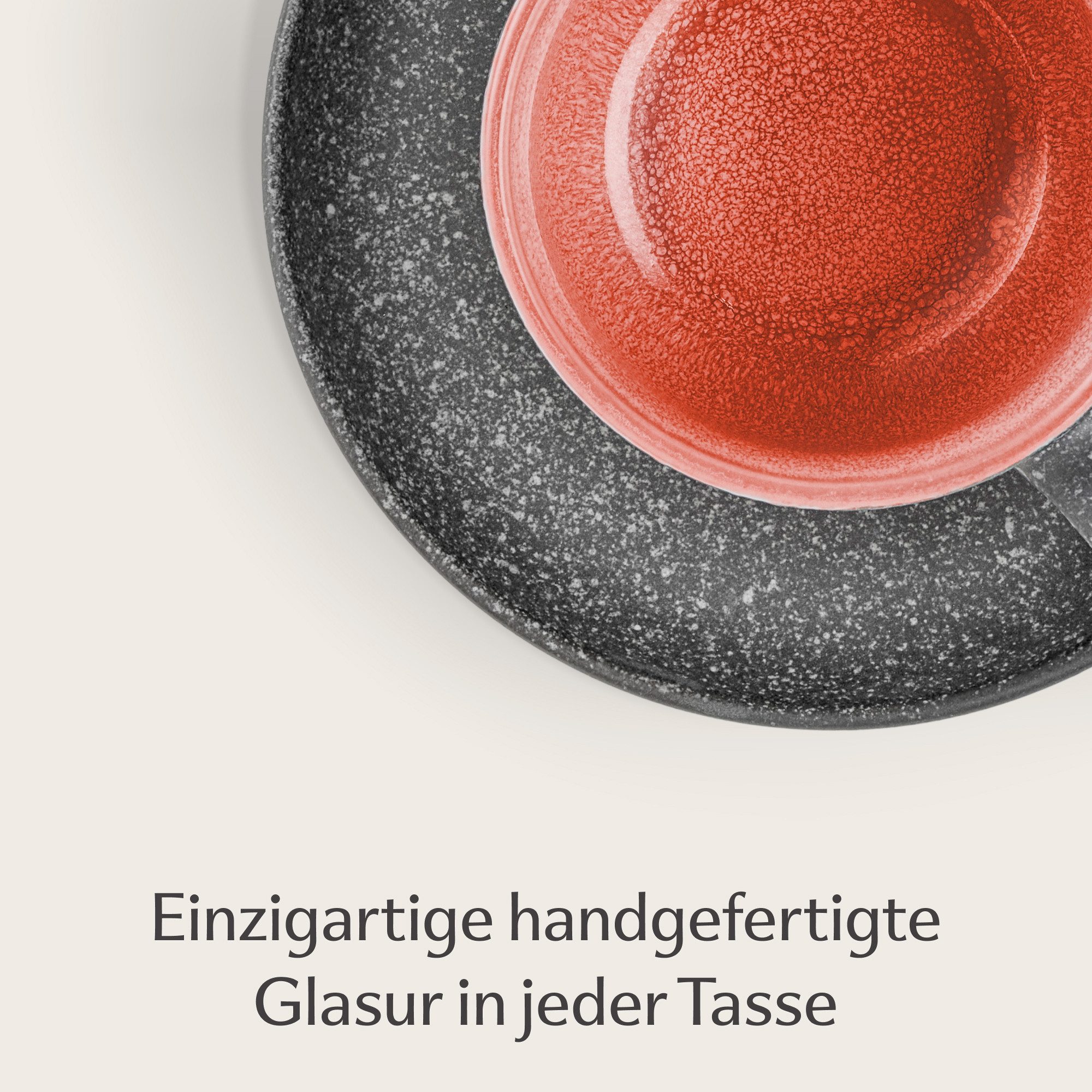 Cosumy Cappuccinotasse Cappuccino Tassen mit Untertassen 4er Set rot, 8-tlg., Keramik, Warm