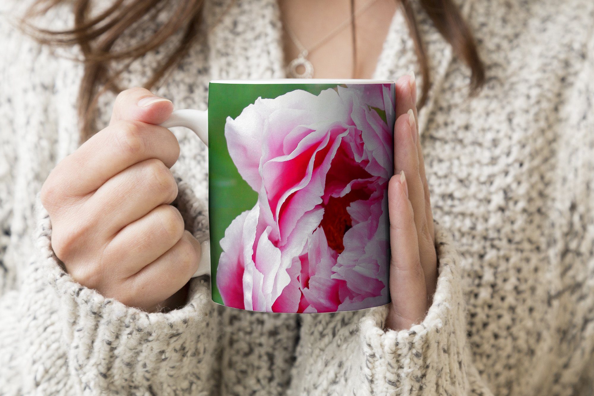 Pfingstrosen im Garten, Geschenk Teetasse, MuchoWow Keramik, Kaffeetassen, Tasse Becher, Rosa Teetasse,