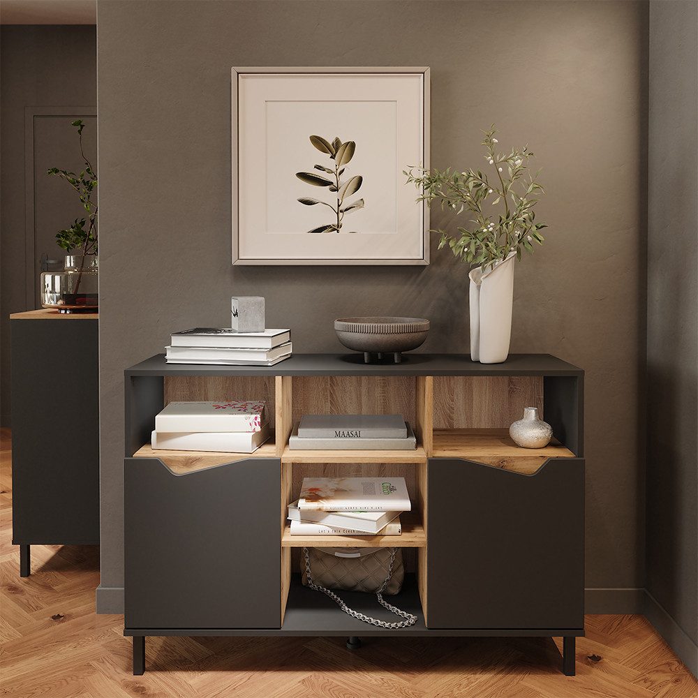 Vicco Kommode Marelle, Anthrazit/Artisan, 120 x 81.3 cm mit 2 Türen (1 St)