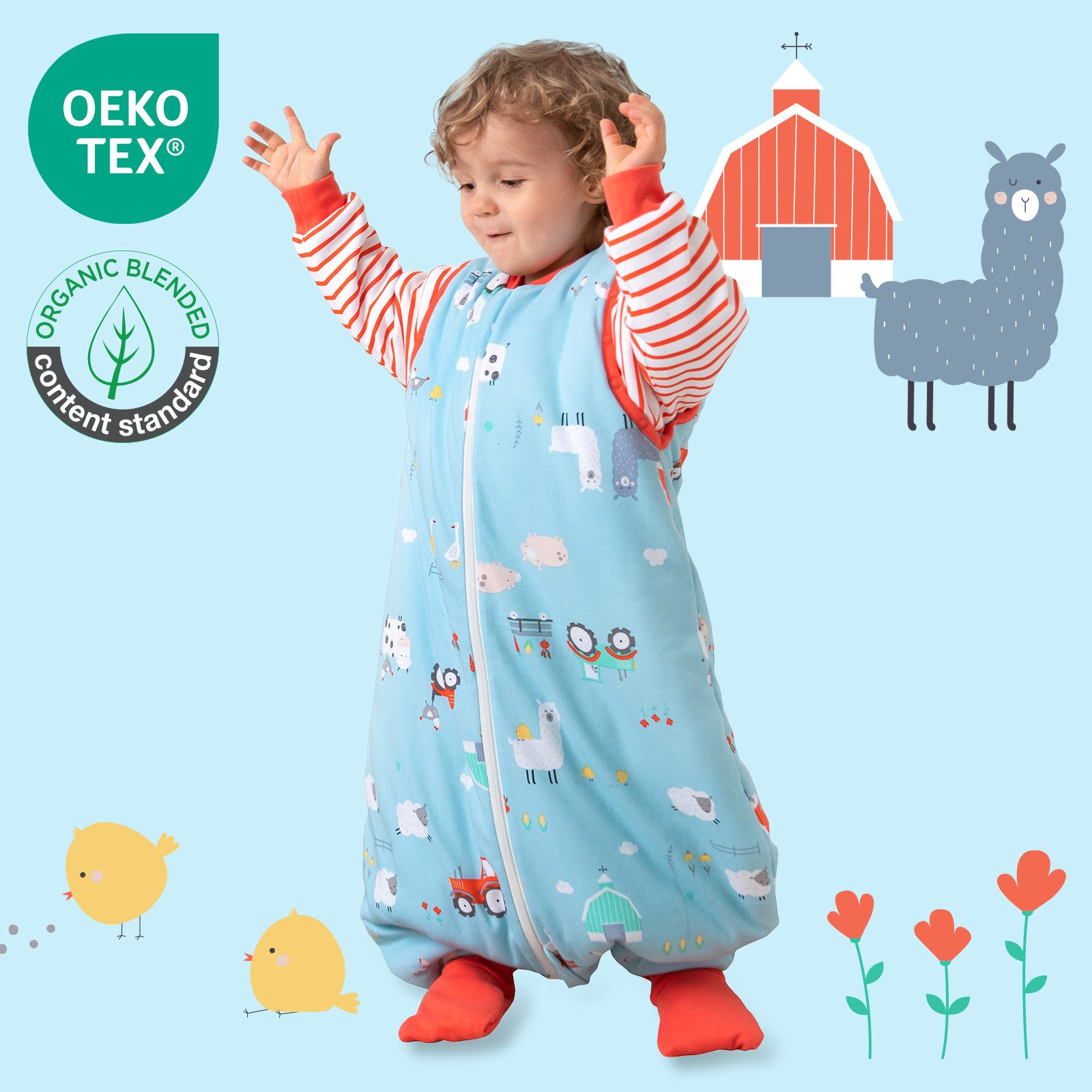 Schlummersack Kinderschlafsack Bio Schlafsack mit Füßen und umklappbaren Bündchen, 2.5 Tog OEKO-TEX
