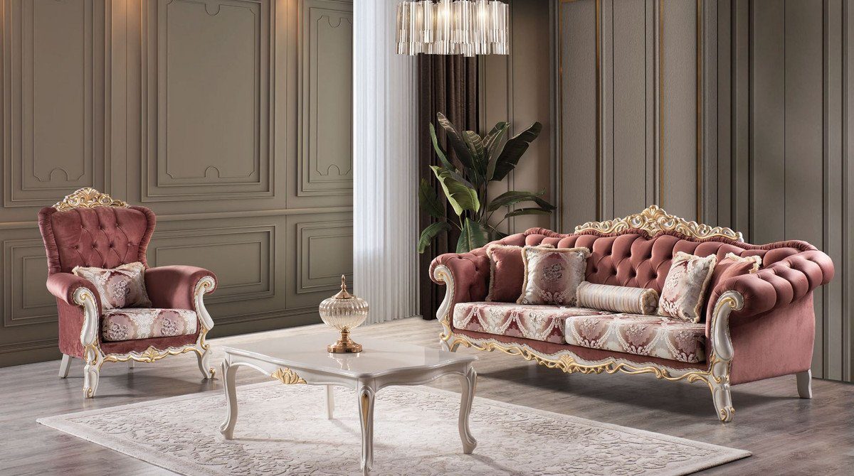 Casa Padrino im Möbel - Gold Edle Handgefertigter Wohnzimmertisch Couchtisch Weiß Couchtisch Barockstil im - Barockstil / Luxus Massivholz Barock