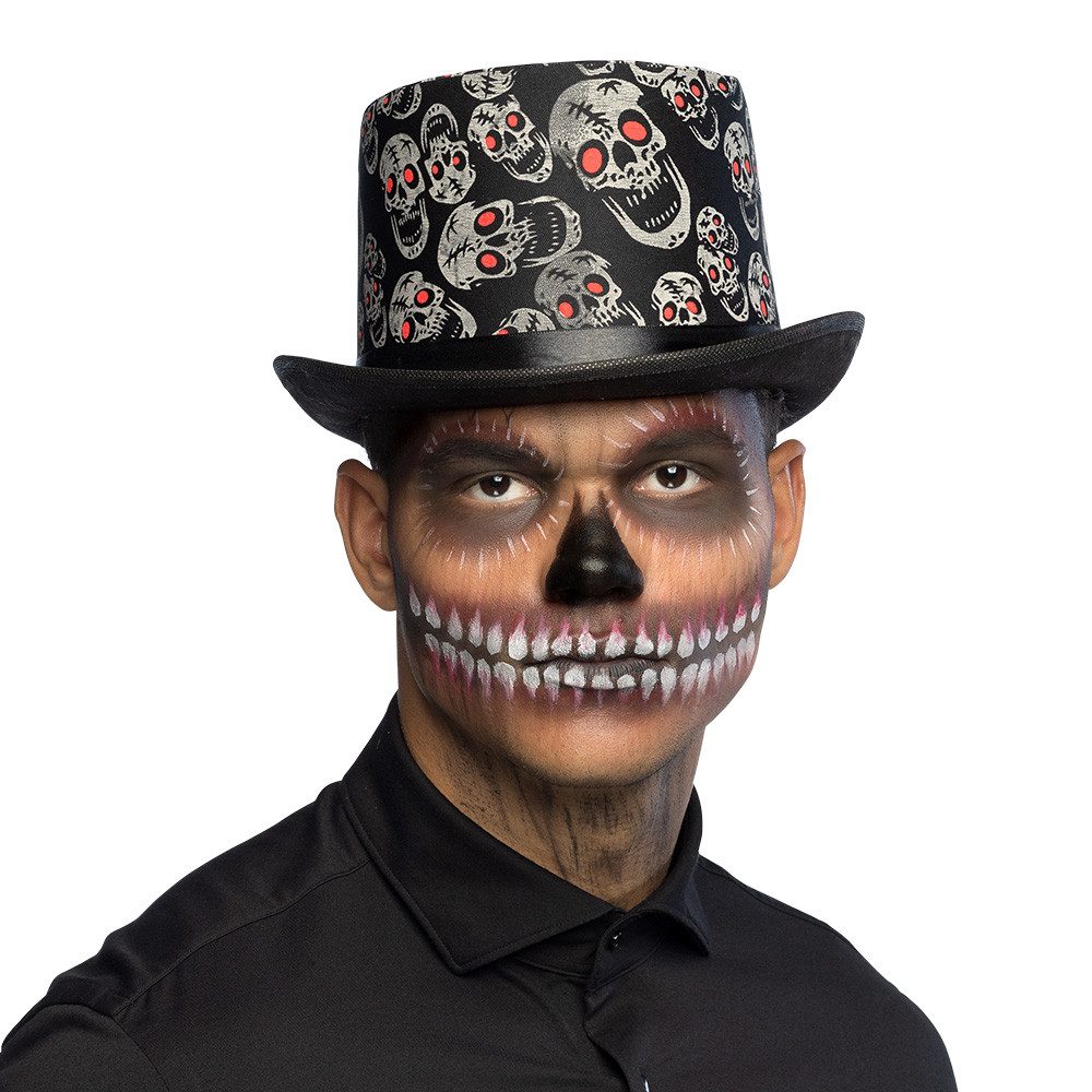 Kostüm Hut Skull Blink Zylinder mit Totenkopf-Muster LED-Effekt für Halloween