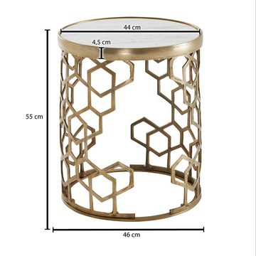 Wohnling Beistelltisch WL6.629 (Echter Marmor Weiß / Gold 46x46x55 cm Rund), Sofatisch Metall, Wohnzimmertisch Modern Hoch