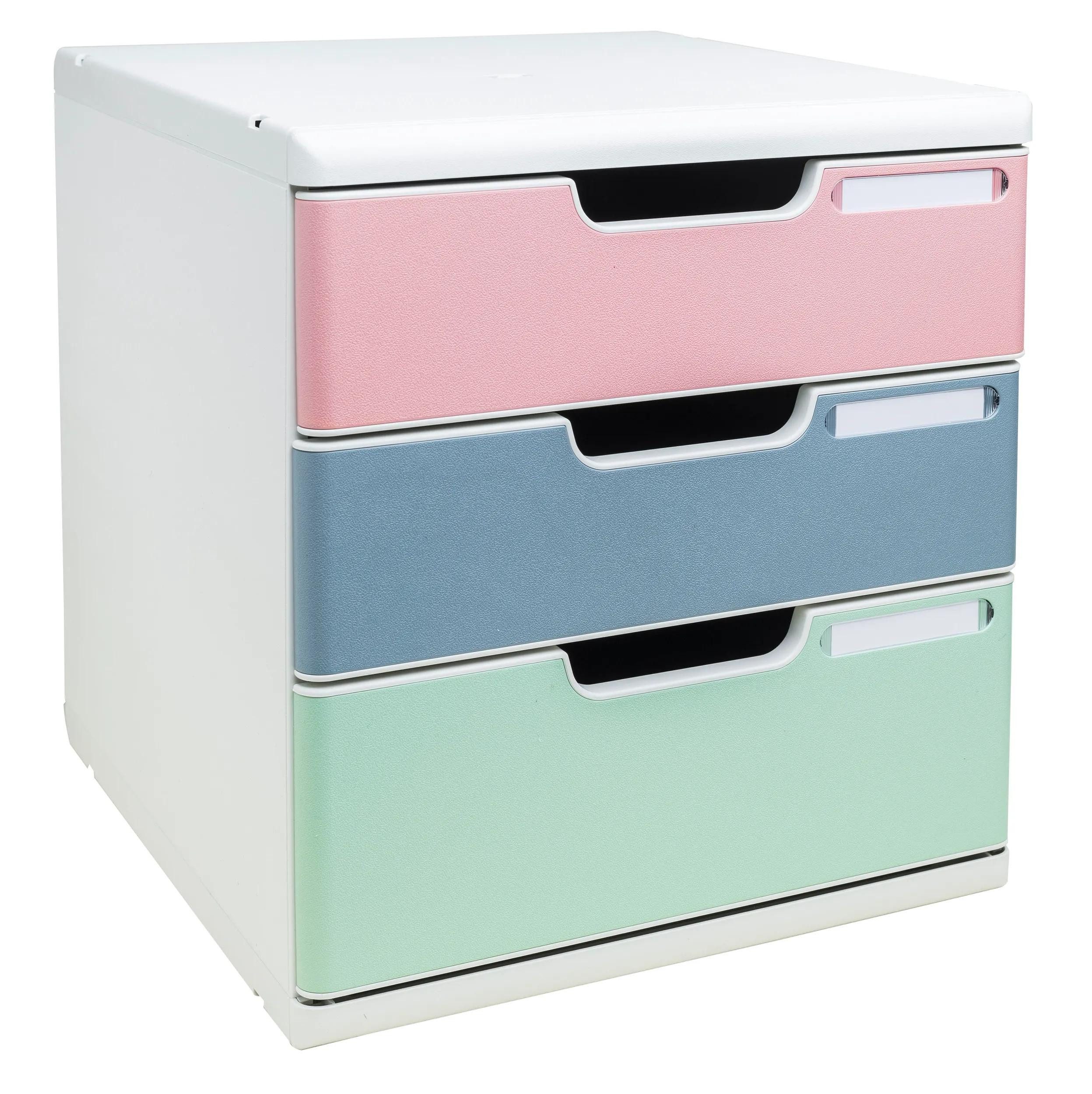 EXACOMPTA Aufbewahrungsbox Schubladenbox Modulo, 3 Schubladen, AutentiK Farben sortiert 325303D, Schubladenboxen