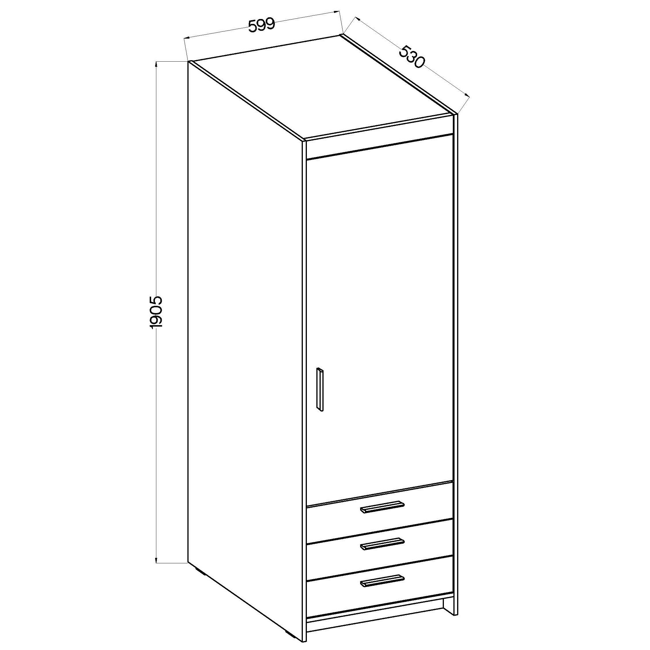 Masseno Drehtürenschrank ELENORA 59,9 cm Kleiderschrank 1 Türen und 1 Schubladen Eiche Sonoma