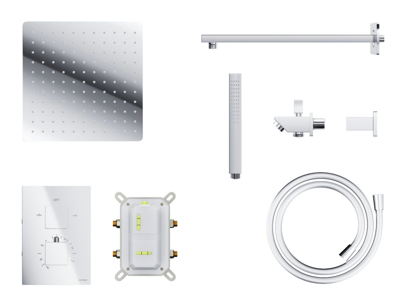 Thumbnail - KOLMAN Stangenbrause-Set ANGO Komplettes Unterputz Duschsystem Thermostatisch in Chrom, Höhe 20 cm