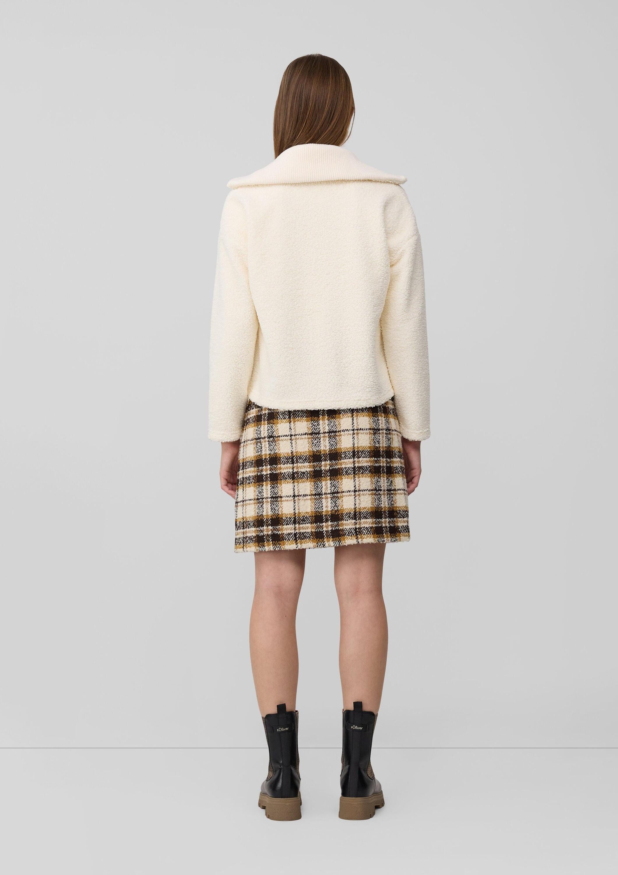 s.Oliver Sweatjacke Sweatshirt Jacke Leichte Teddyplüsch-Jacke mit Strickkragen