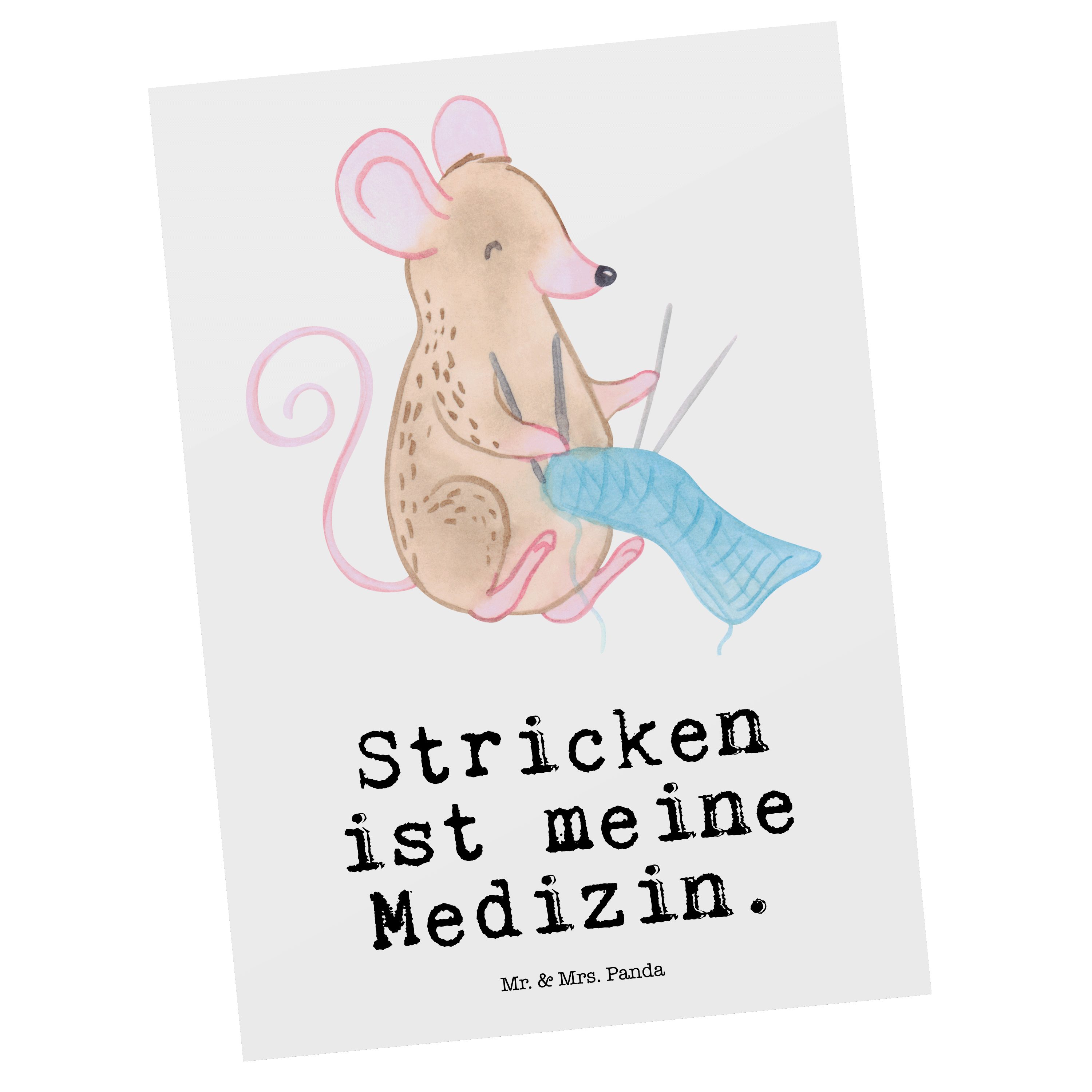 Mr. & Mrs. Panda Postkarte Maus Stricken Medizin - Weiß - Geschenk, Einladungskarte, Dankeskarte