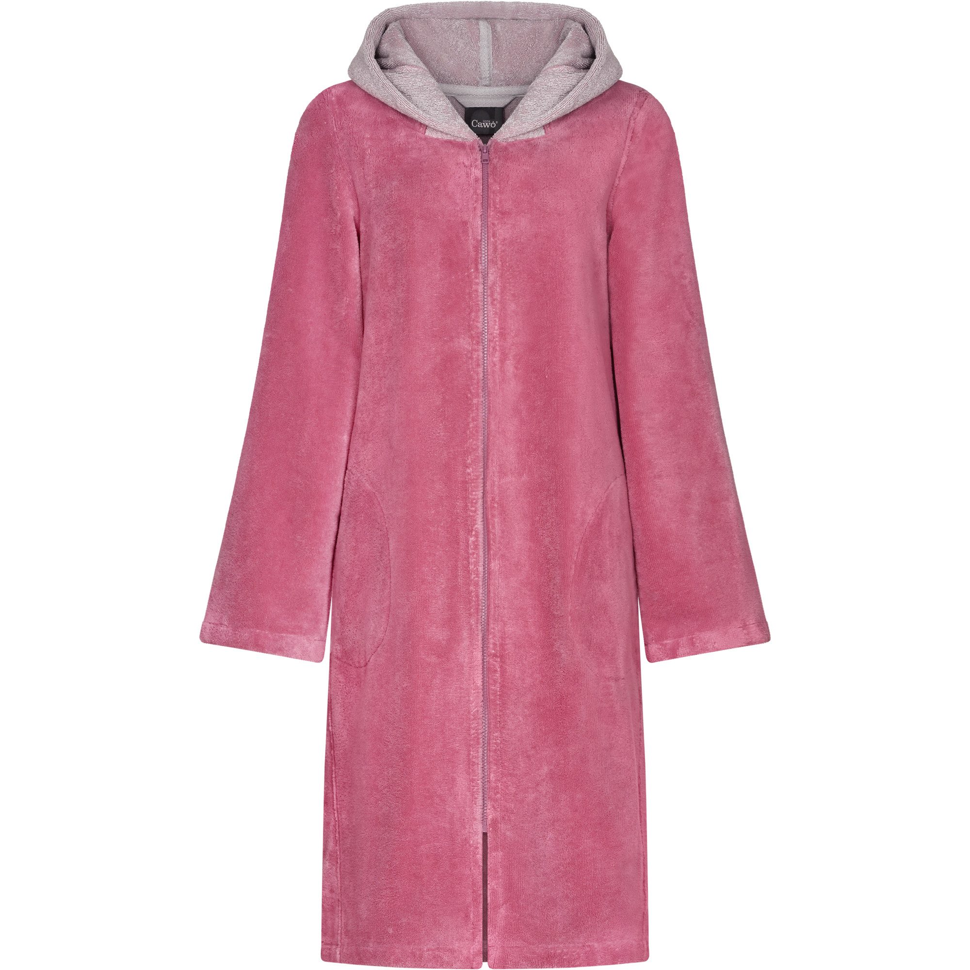 Cawö Home Damenbademantel Kapuze 841 Kurzmantel mit Kapuze Velours, Kurzmantel mit Kapuze, 55% Polyester, 45% Baumwolle - Innenseite: 100% Baumwolle, Doubleface und Reißverschluss