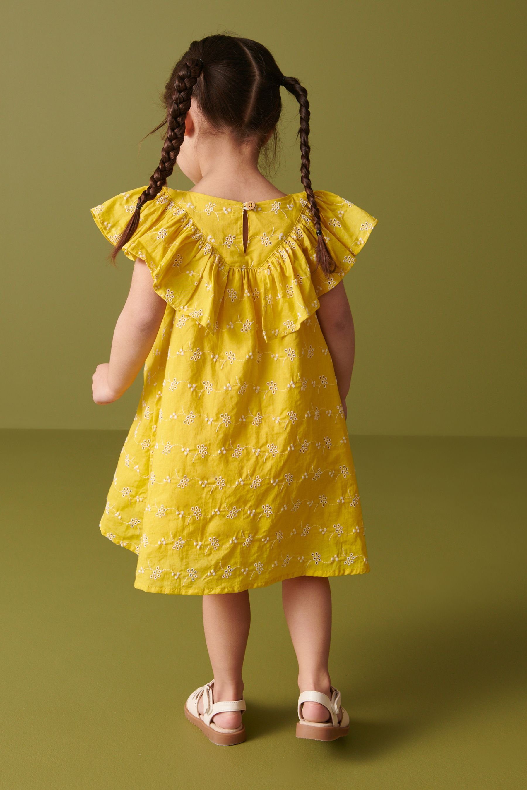 Baumwolle Next Rüschenkleid aus Broderie Sommerkleid Yellow (1-tlg)