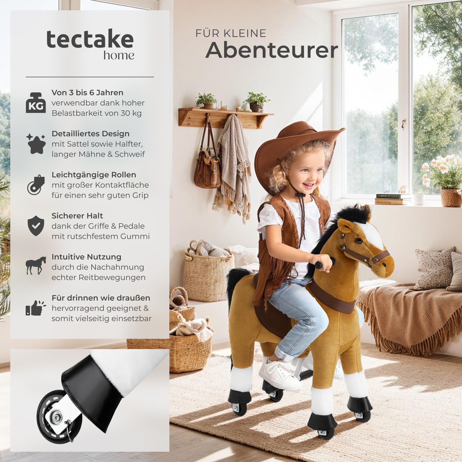 tectake Schaukelpferd Schaukeltier auf Rollen, Plüsch, realistisches Design günstig online kaufen