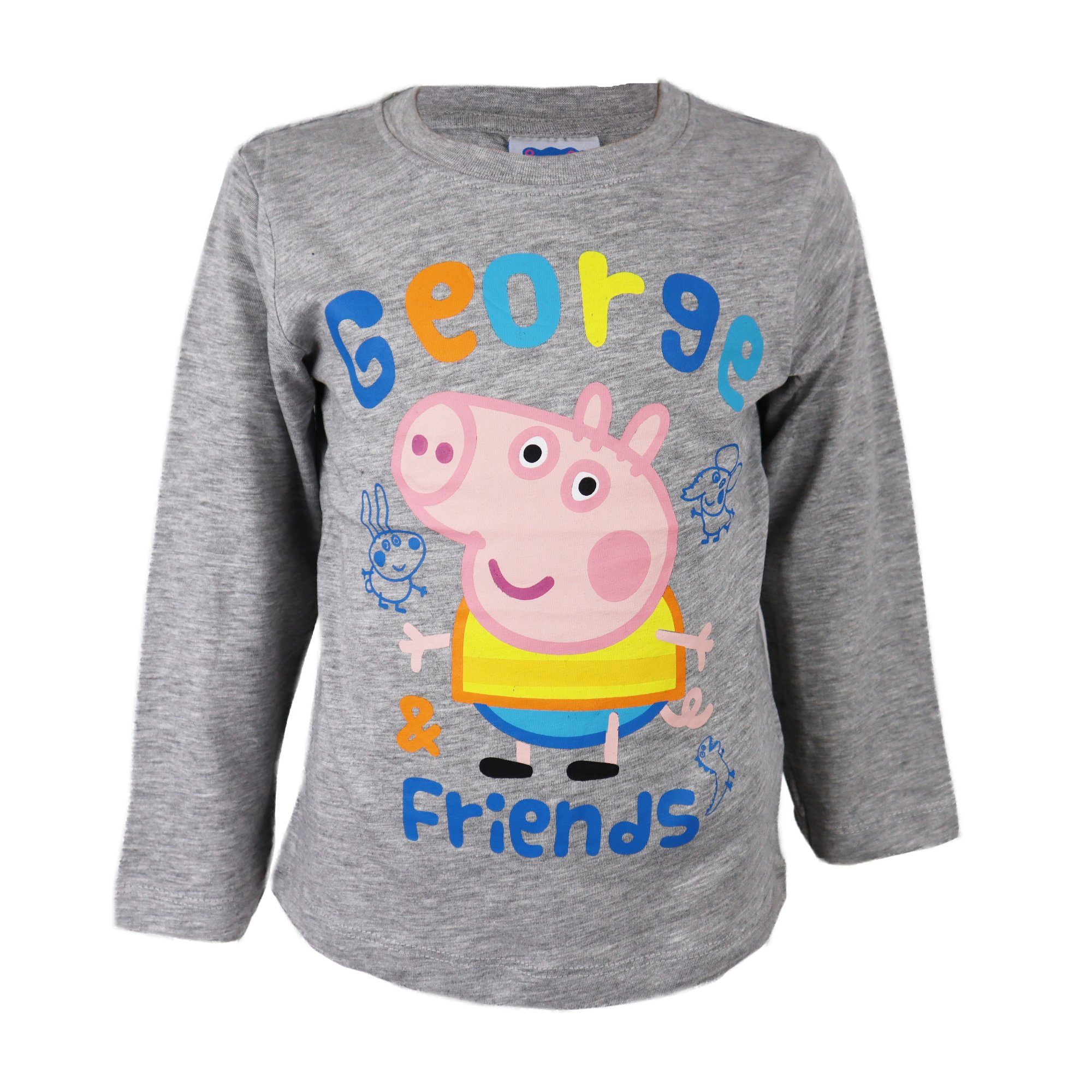 EplusM Langarmshirt Peppa Pig George Friend Kinder langarm Shirt Gr. 92 bis 116, Grau