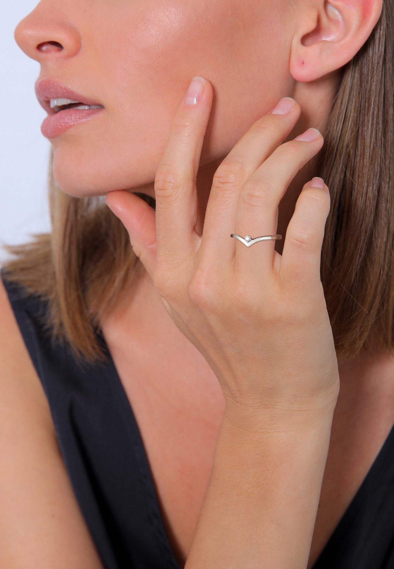 Elli DIAMONDS Diamantring Stapelring Silber Diamant (0.035) V-Form 925