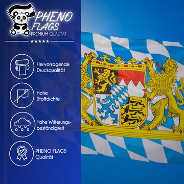 PHENO FLAGS Flagge Premium Bayern Flagge 90 x 150 cm Bayrische Fahne (Hissflagge für Fahnenmast), Inkl. 2 Messing Ösen