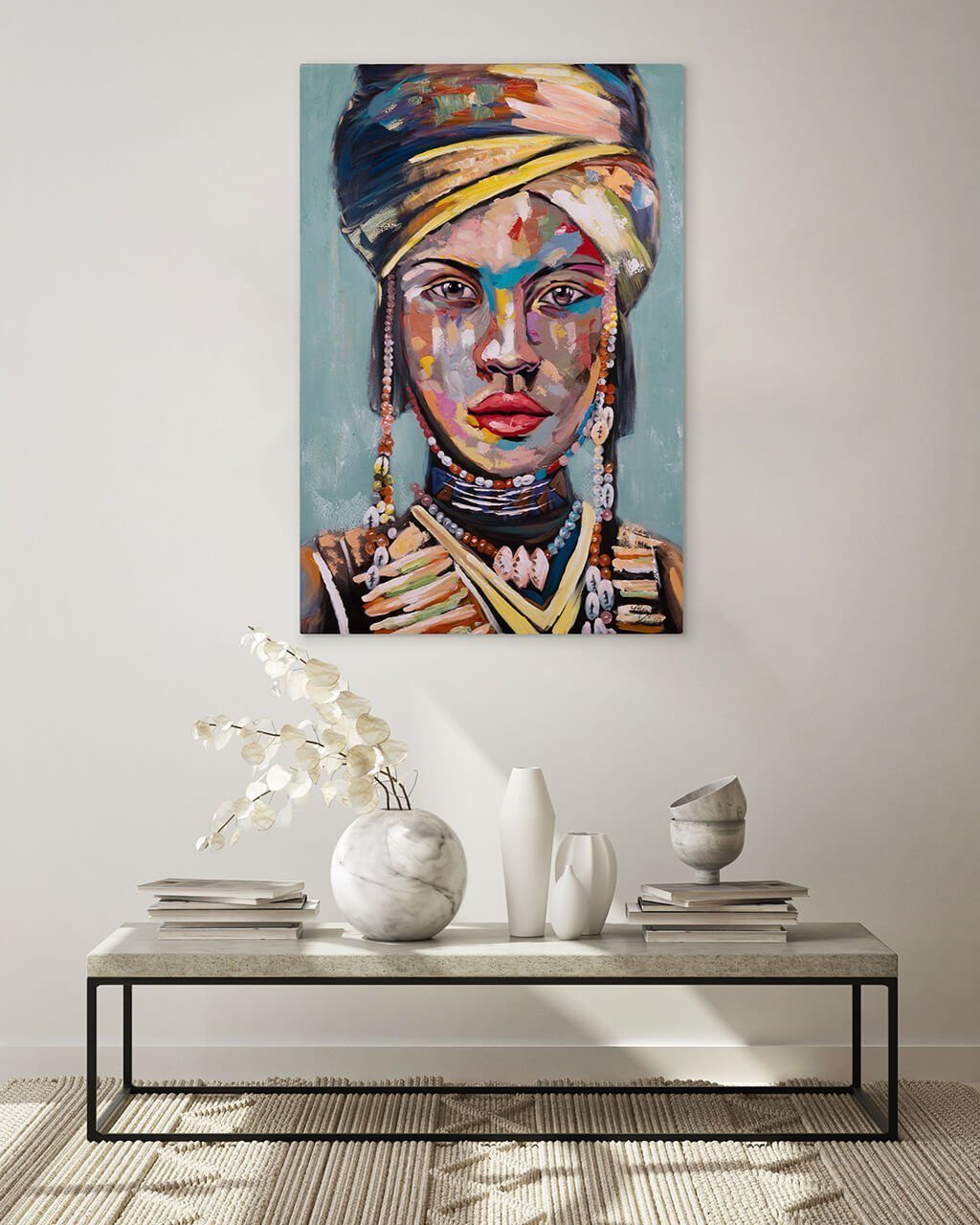 Gemälde 100% Leinwandbild Wandbild 80x120 HANDGEMALT African KUNSTLOFT Wohnzimmer Beauty cm,