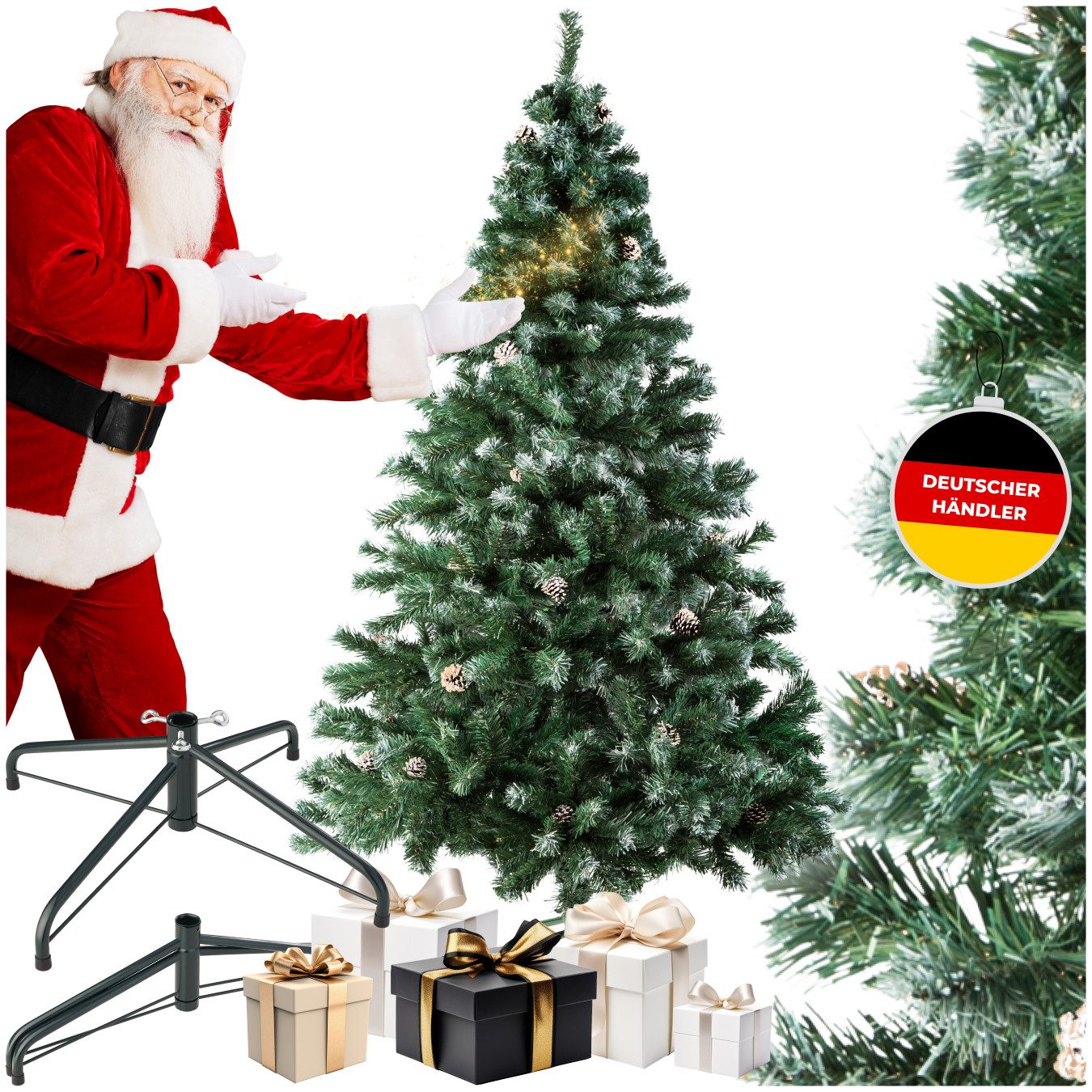 tectake Künstlicher Weihnachtsbaum Christbaum künstlich Tannenbaum 180 cm Kiefernzapfen Grün, Undekorierter/Unbeleuchteter Baum, 180 cm, künstlich mit Zapfen