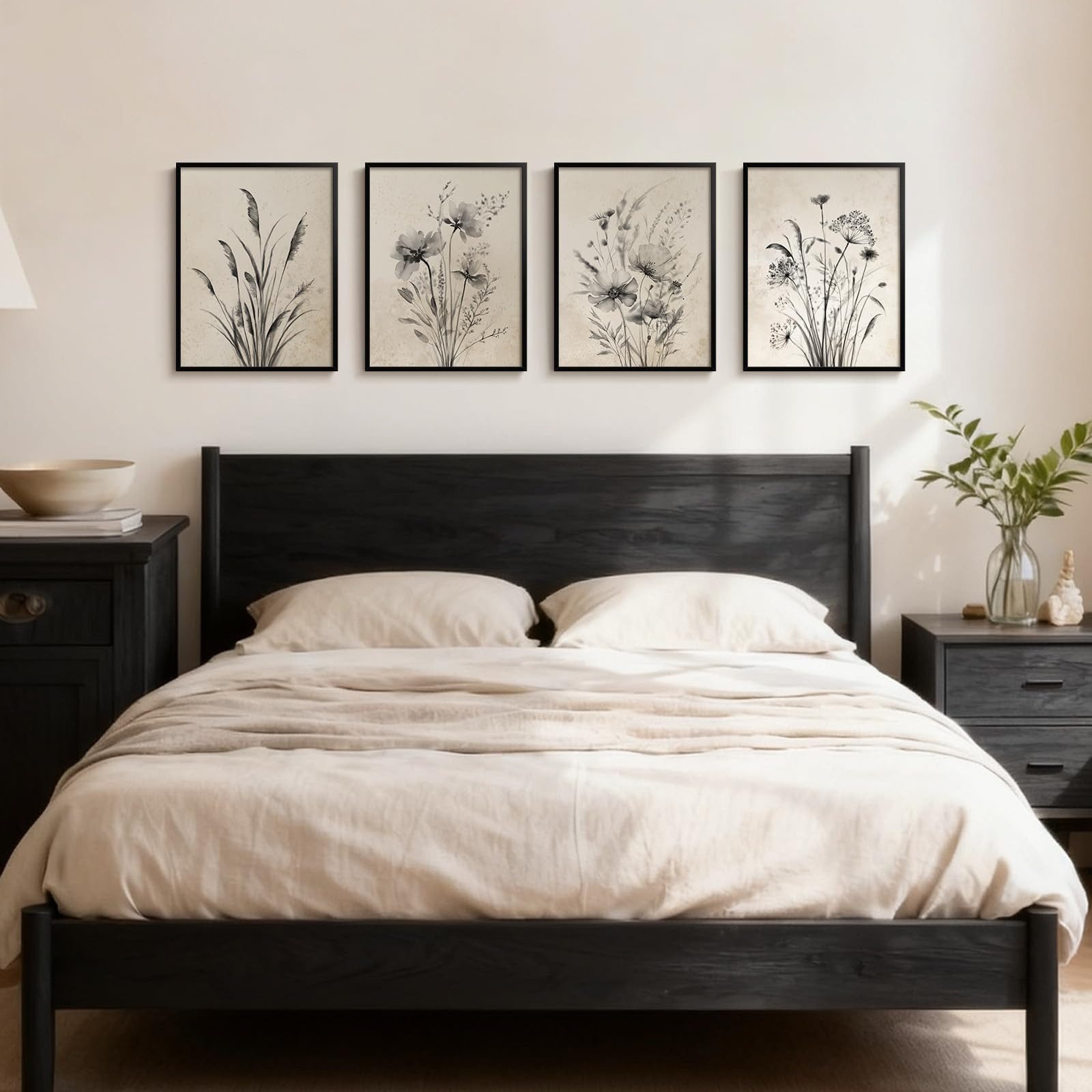 Zyronn Leinwandbild Vintage-Blumenleinwand, Boho-Wandbild im Bohème-Stil, florales Wandbild im Landhausstil für Schlafzimmer, Wohnzimmer – Bild 4 von 5