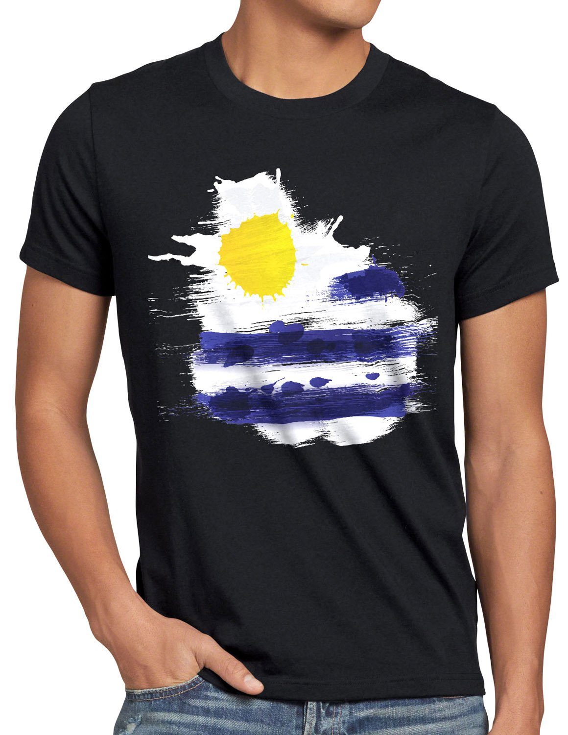 style3 Print-Shirt Herren T-Shirt Flagge Uruguay Fußball Sport Flag WM EM Fahne schwarz