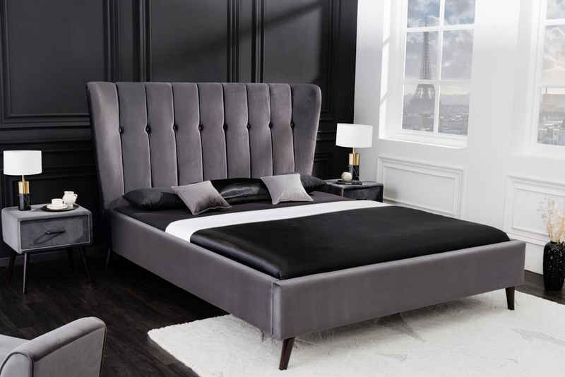 riess-ambiente Polsterbett SIXTIES 160x200cm dunkelgrau / schwarz-braun (Einzelartikel, 1-tlg), Schlafzimmer · Samt · Queensize · Gästezimmer · Retro Design