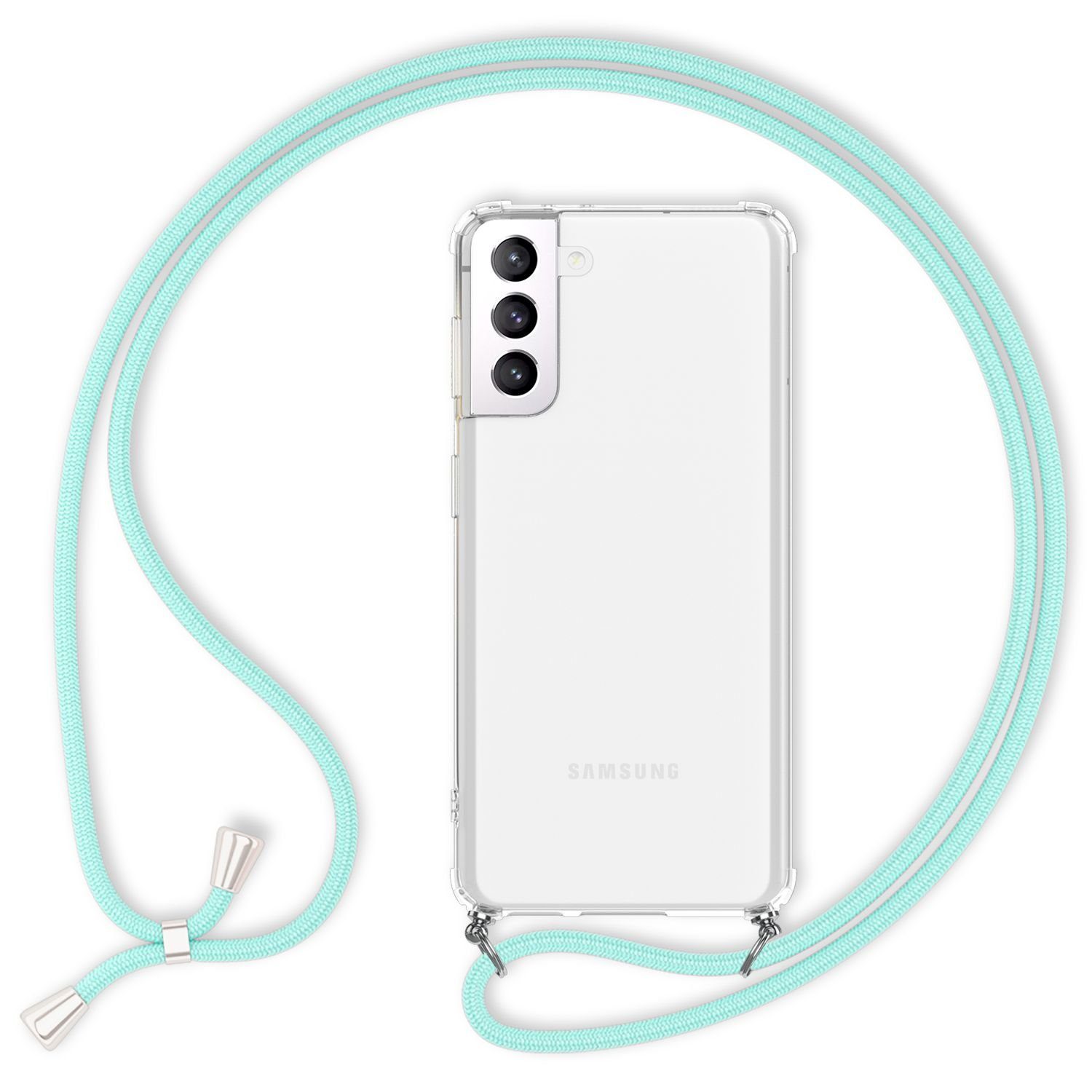 Nalia Backcover Samsung Galaxy S22 15,5 cm (6,1 Zoll), Klare Hülle mit Kette zum Umhängen / Harte Rückseite / Handyband Cover