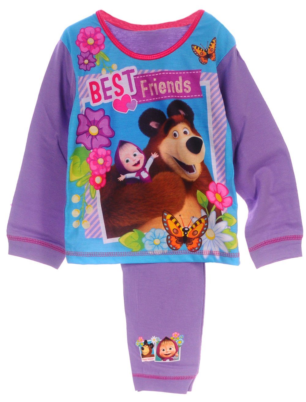 Pyjama Schlafanzug für Kinder Hose Shirt Langarmshirt in Lila bunt, mit BärAufdruck, 74 80 86 92 98 104 110 116