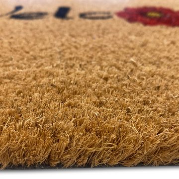 Fußmatte Nachhaltige Fußputzmatte aus Kokos dekoriert mit Blume in rot, Teppich-Traum, Rechteck