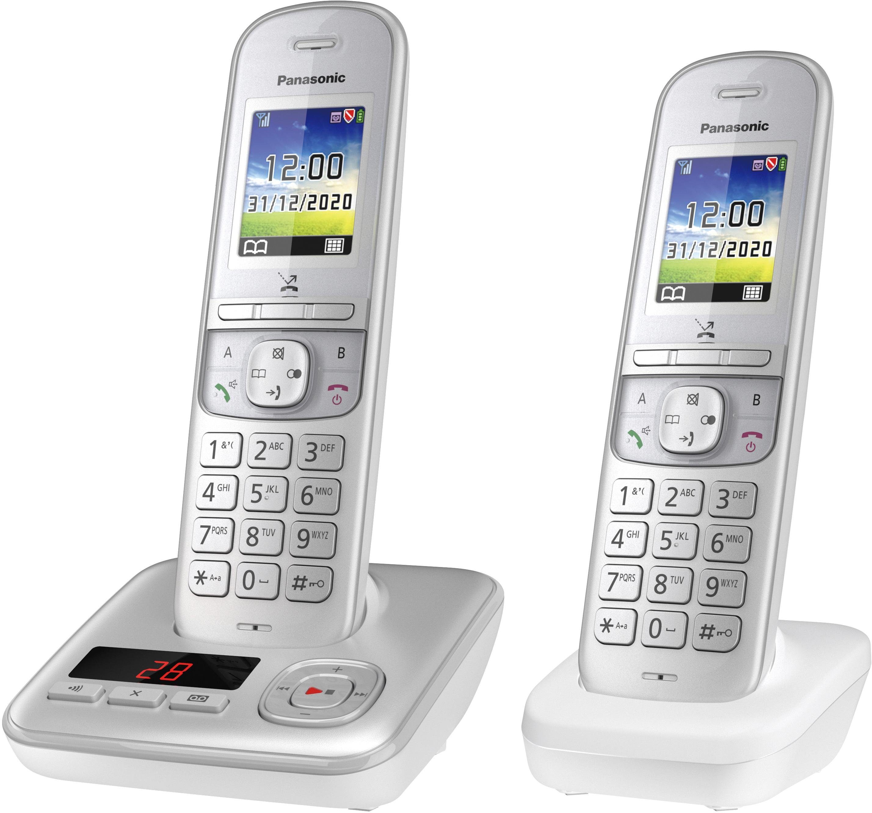 DECT-Telefon Duo mit 2, Schnurloses Anrufbeantworter) Panasonic (Mobilteile: perlsilber KX-TGH722