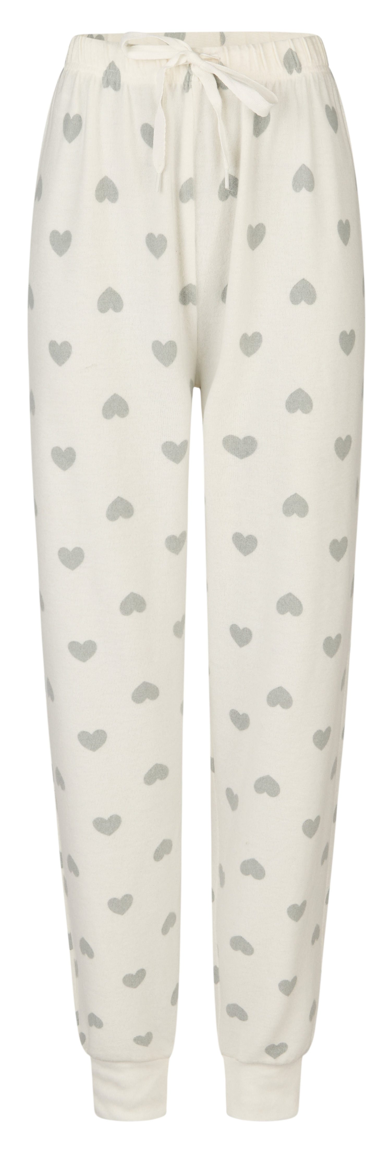 By Louise Pyjamahose Damen Fleece Pyjamahose mit Herzen (1-tlg) kuschelige Qualität