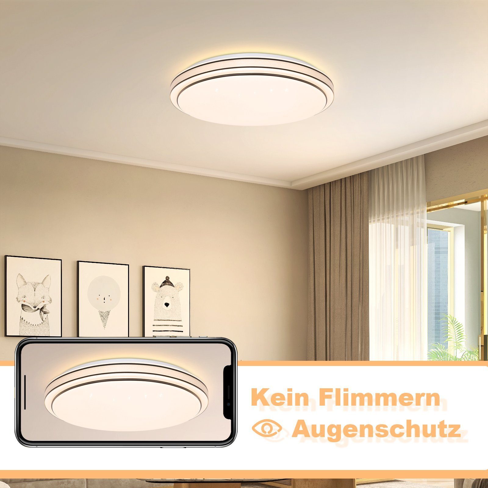 ZMH LED Deckenleuchte Wohnzimmer Ø18/27 Modern Küchenlampe Flur Schlafzimmer, LED fest integriert, Warmweiß, 12W, 3000K, warmweiß, 27×27×6cm – Bild 3 von 5