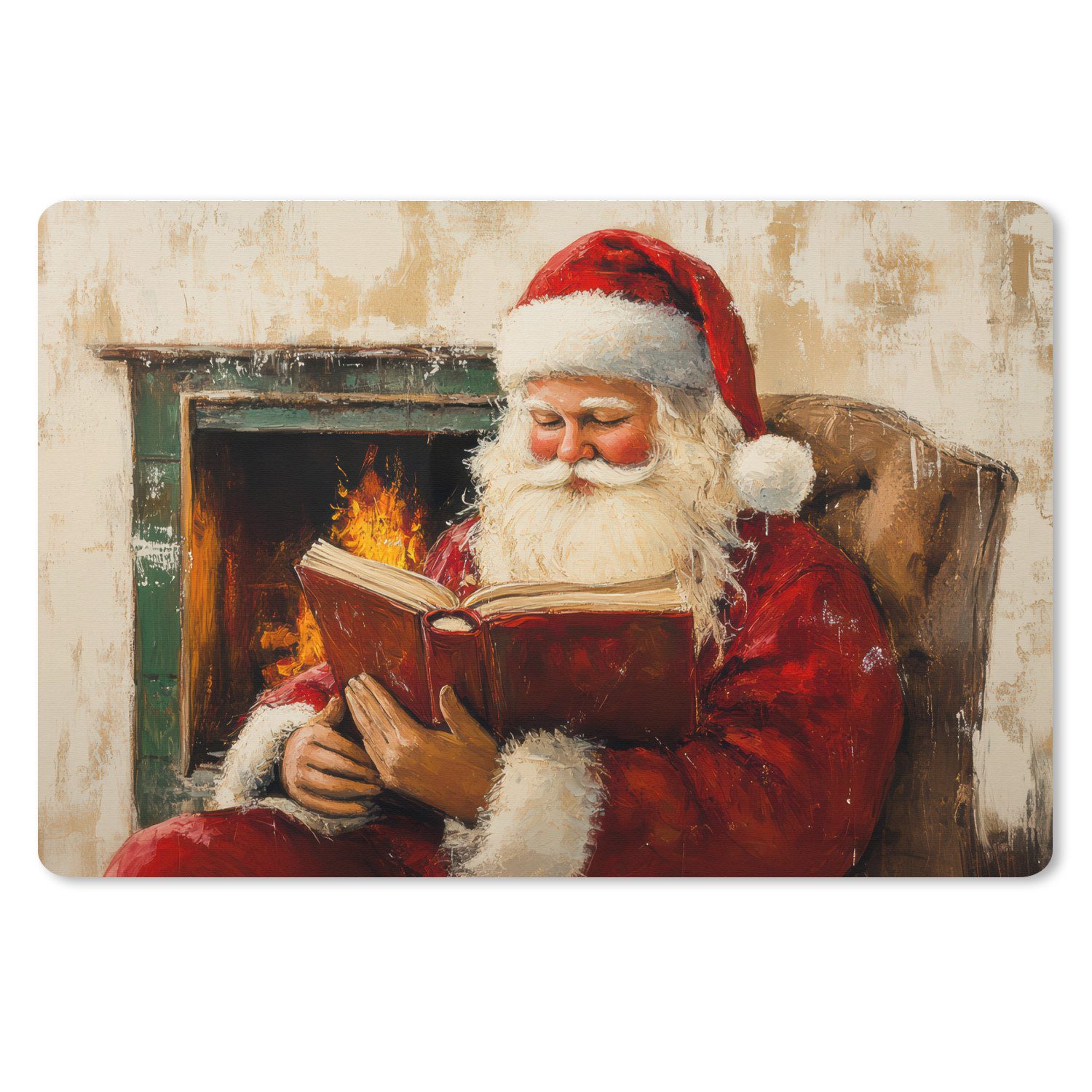 MuchoWow Mauspad Weihnachten - Weihnachtsmann - Winter - Open Fireside (1-St), Mousepad XXL für Tastatur und Maus, Gaming Setup, Desk Mat, 120x80 cm