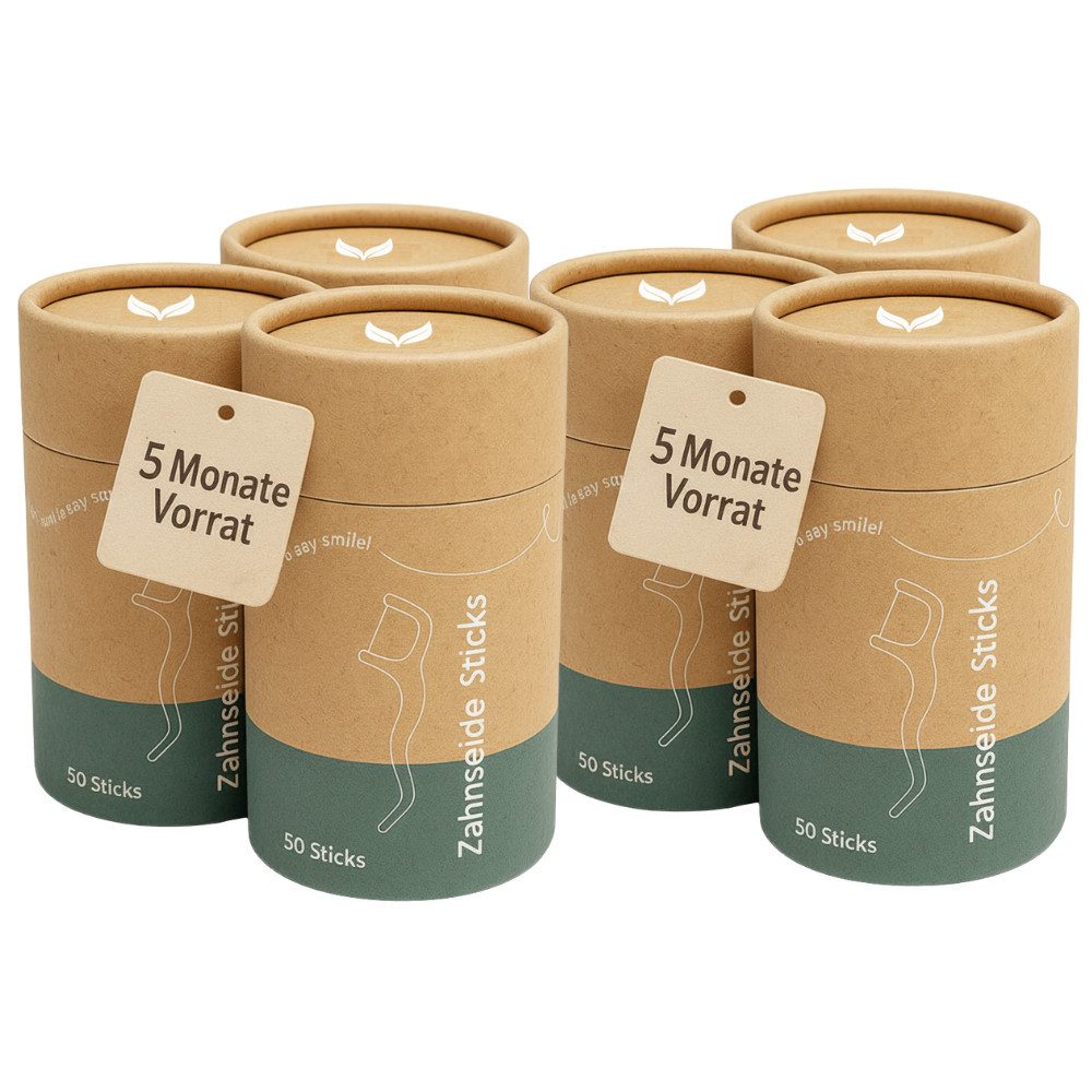 Vigorous Cosmetics Zahnseide-Stick, (Spar-Set, 300-St), Plastikfreie Verpackung, Nachhaltig, Vorteilspack, Mit Zahnstocher