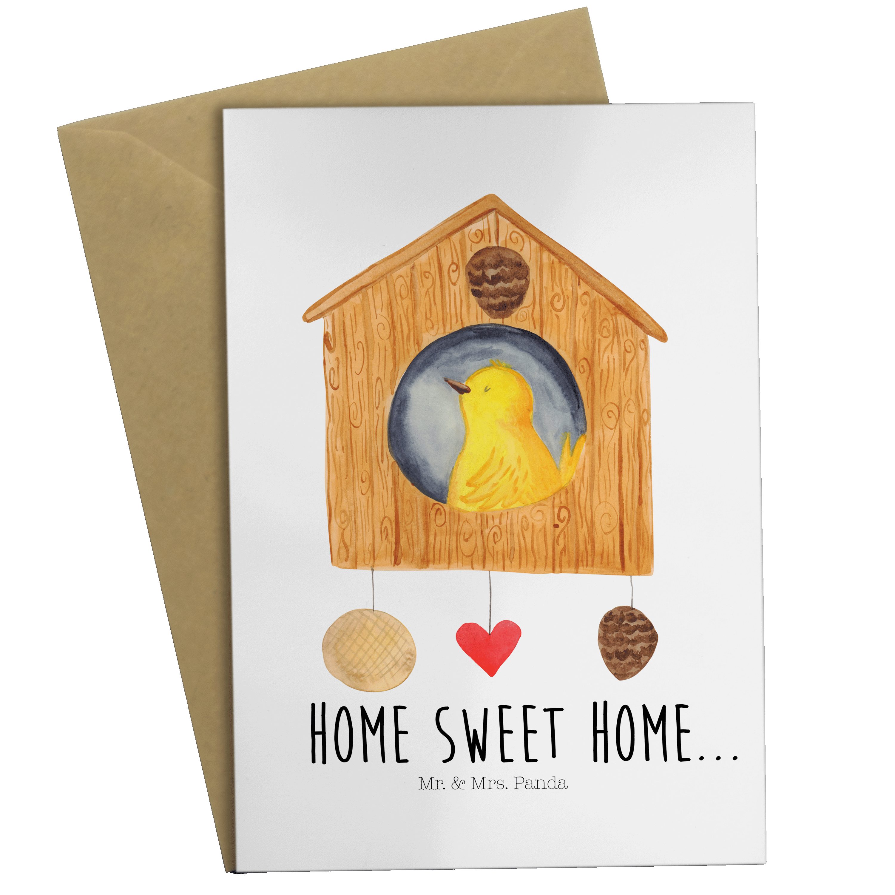 Glückwunschkarte Mrs. Panda Geschenk, Vogelhaus - Mr. & Klappkarte, Weiß Home Grußkarte sweet -
